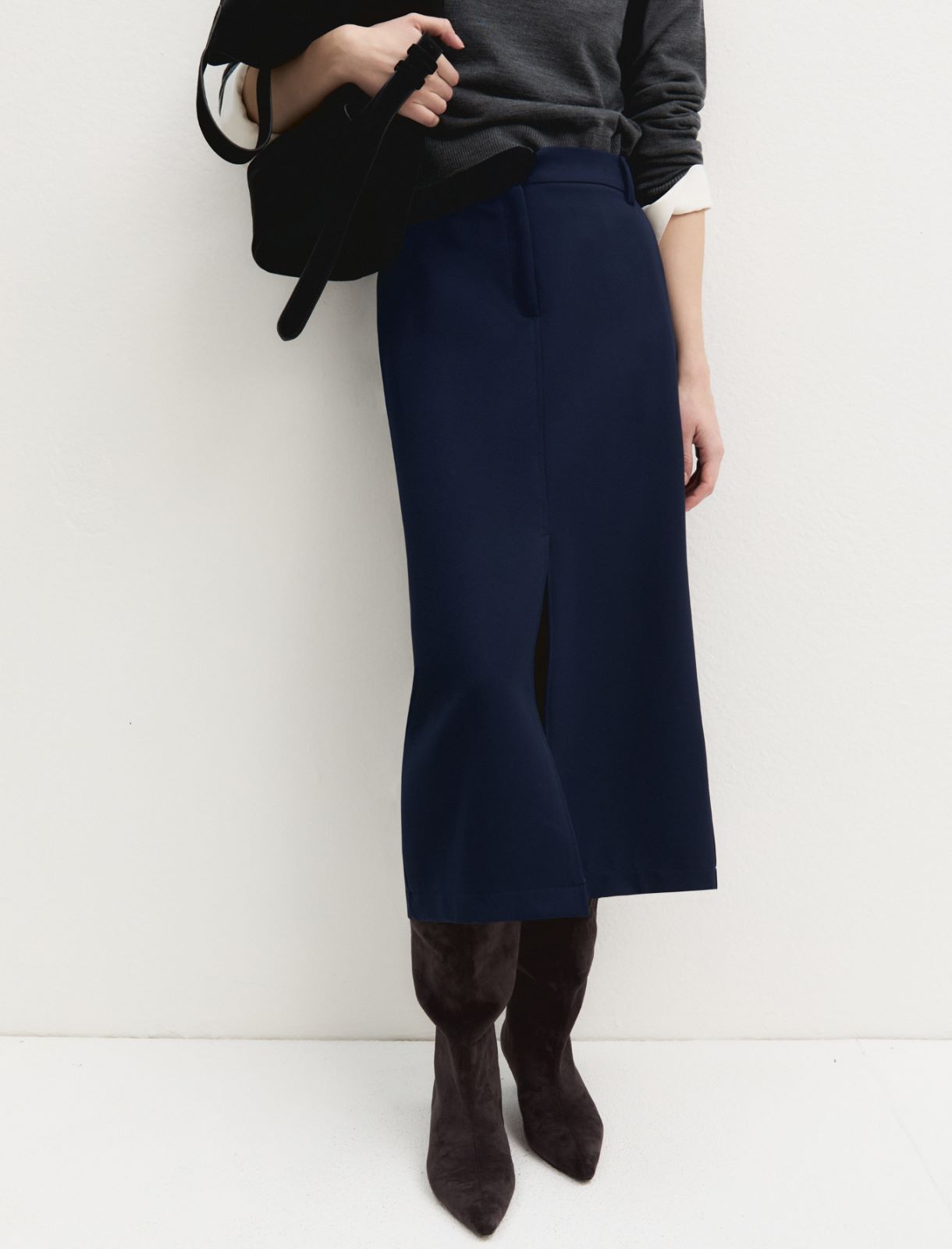 Gonna in tessuto diagonale stretch - NAVY - Emme - 3