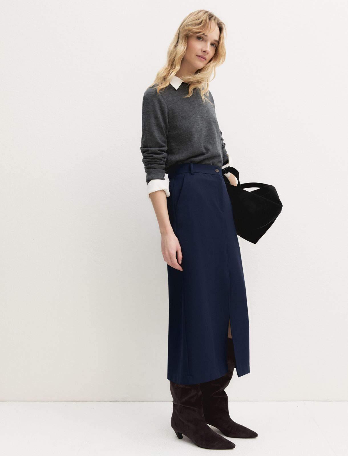 Gonna in tessuto diagonale stretch - NAVY - Emme - 4