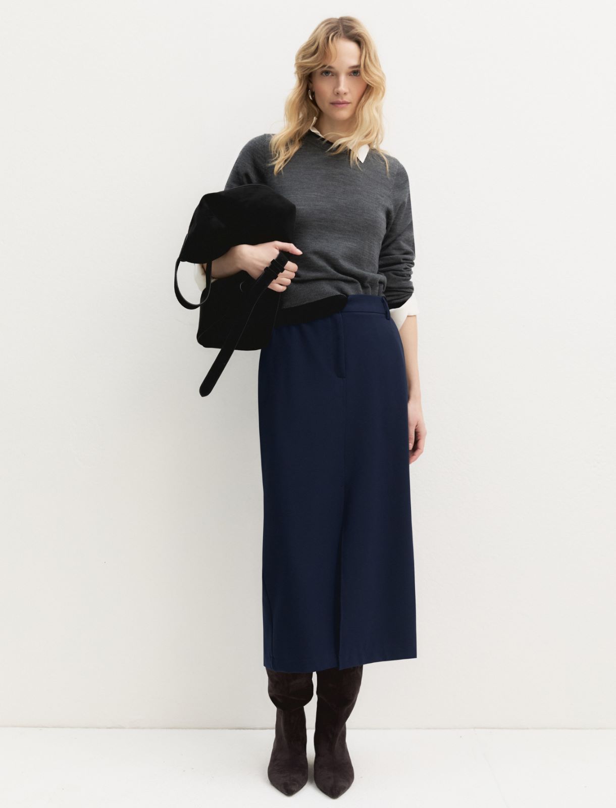 Gonna in tessuto diagonale stretch - NAVY - Emme