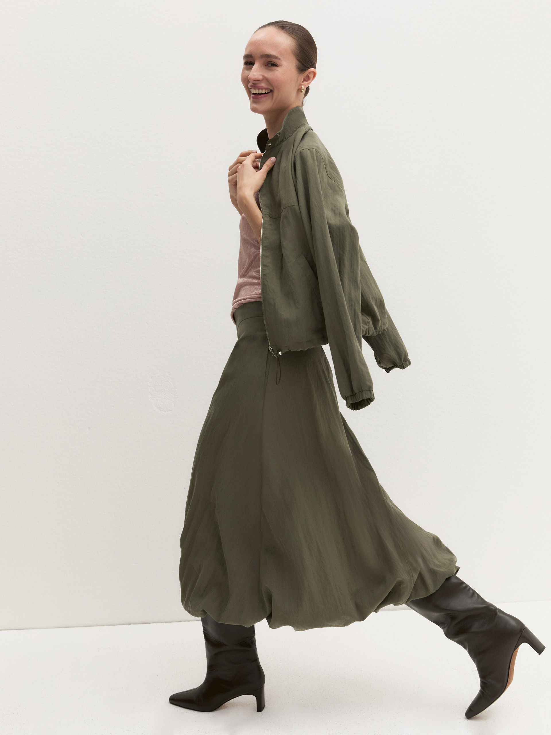 Balloon midi skirt - KAKI - Emme - 4