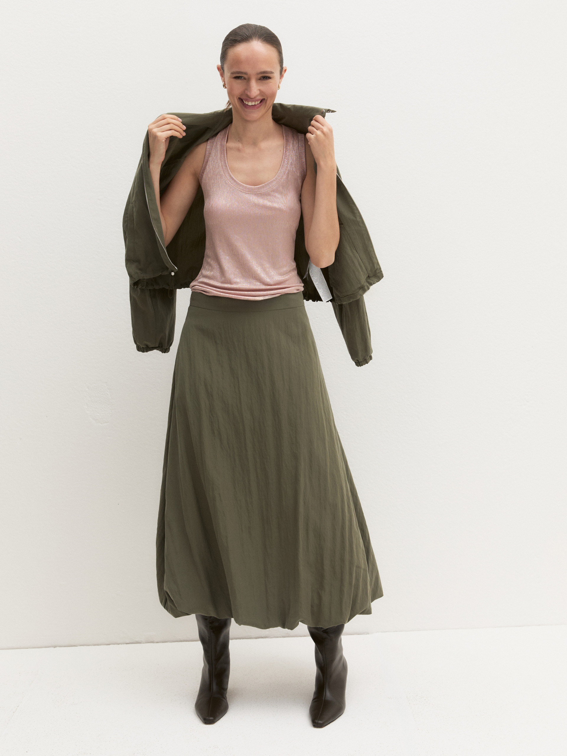 Balloon midi skirt - KAKI - Emme - 1