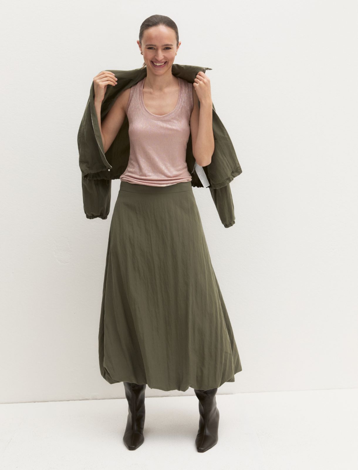 Balloon midi skirt - KAKI - Emme