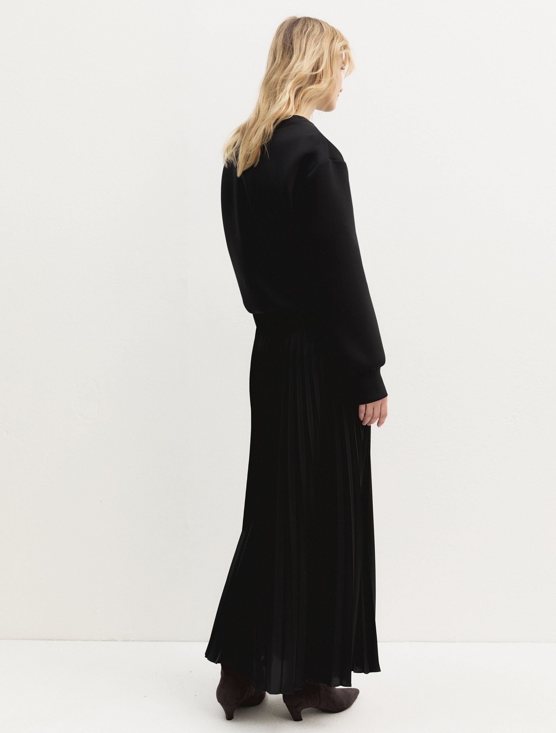 Pleated stretch-satin skirt - BLACK - Emme - 2