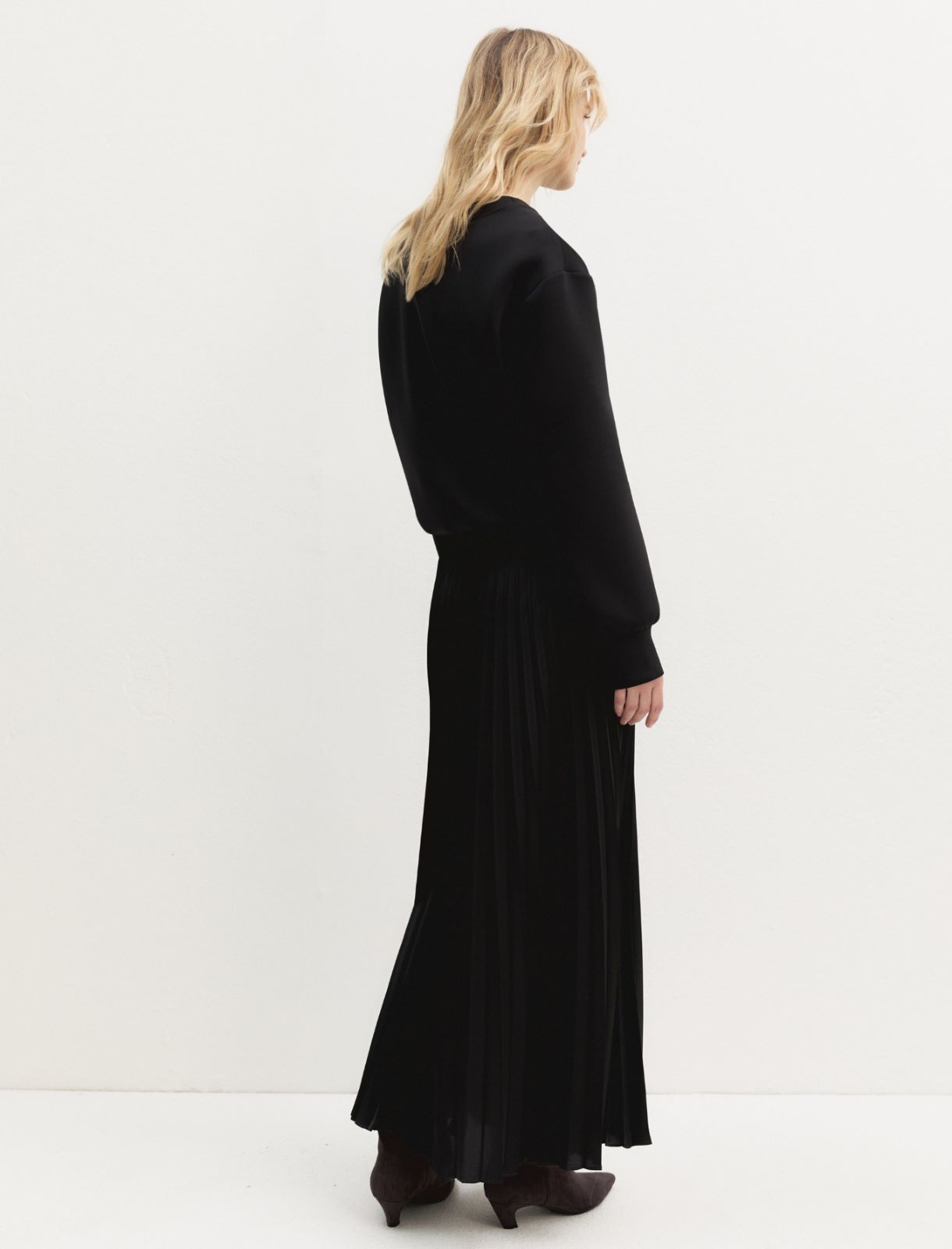 Pleated stretch-satin skirt - BLACK - Emme - 2