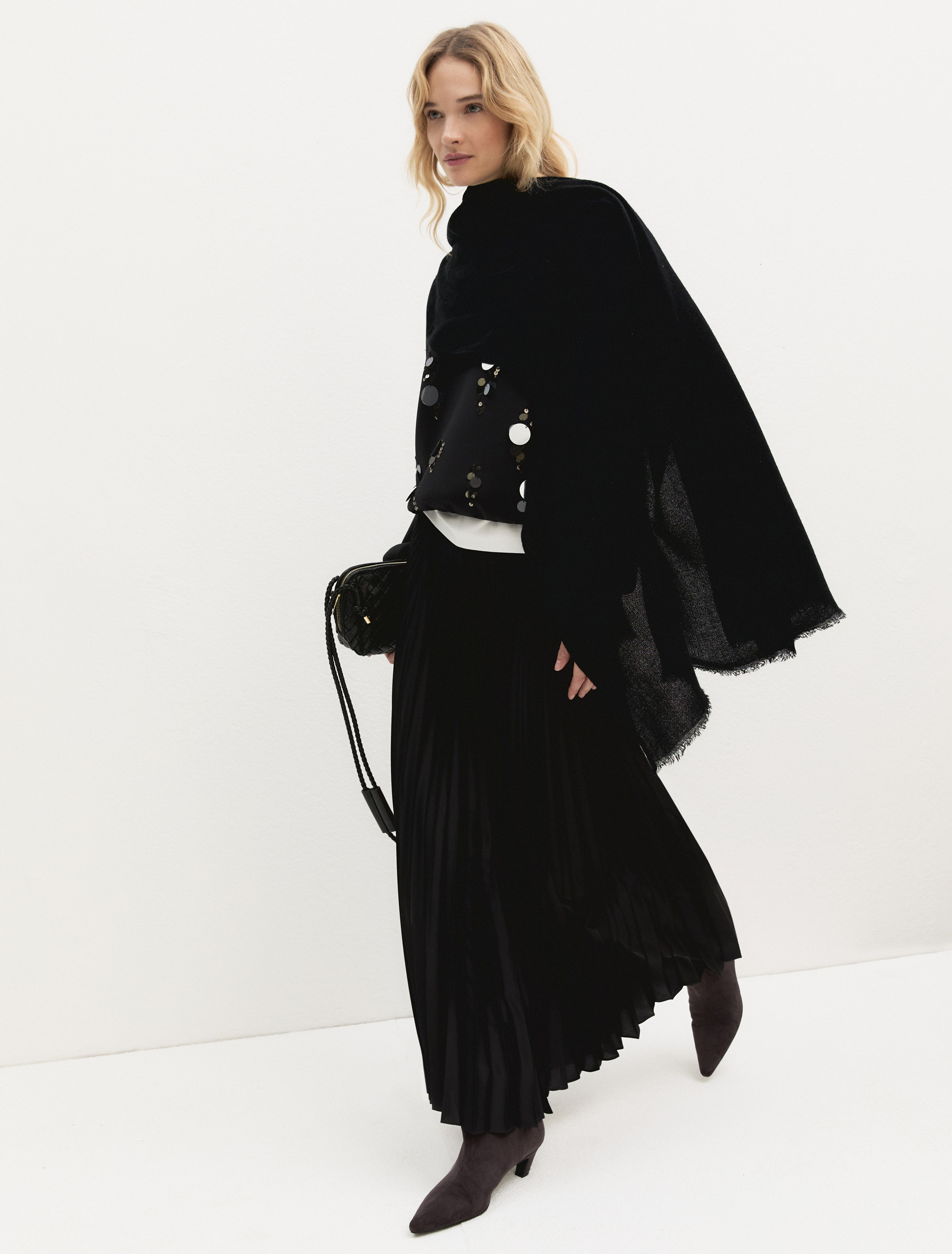 Pleated stretch-satin skirt - BLACK - Emme - 3
