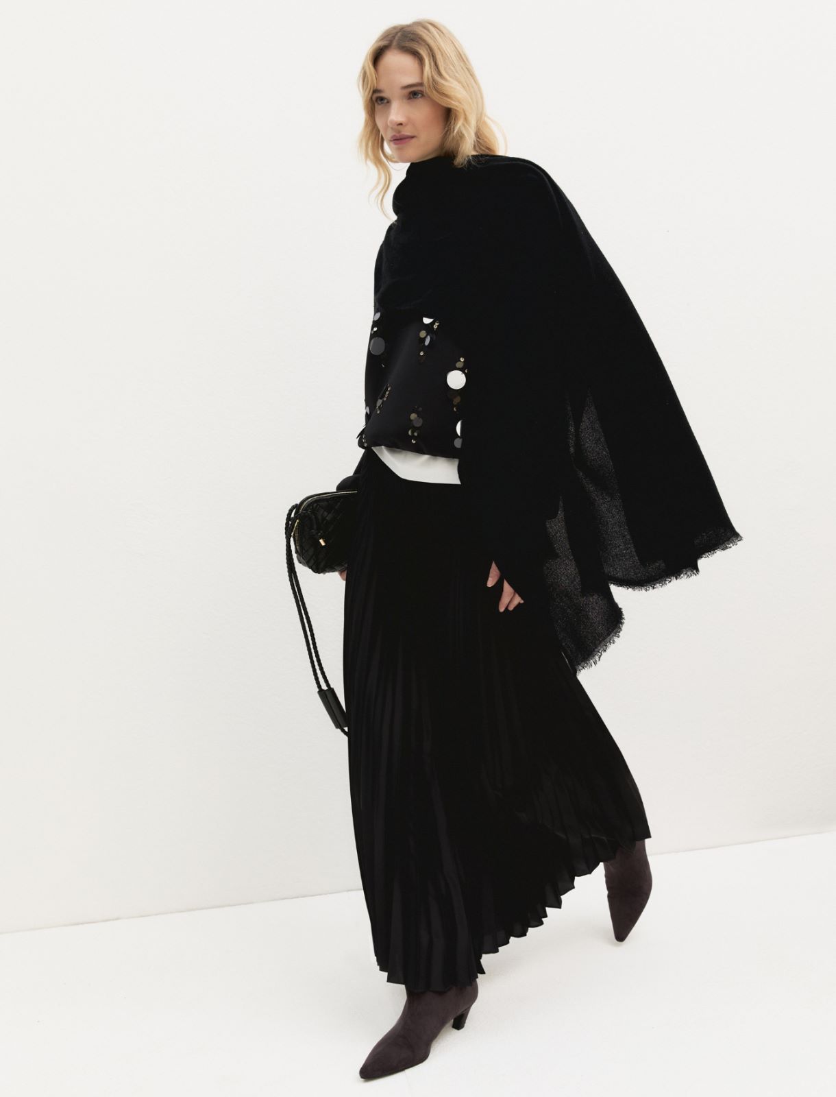 Pleated stretch-satin skirt - BLACK - Emme - 3