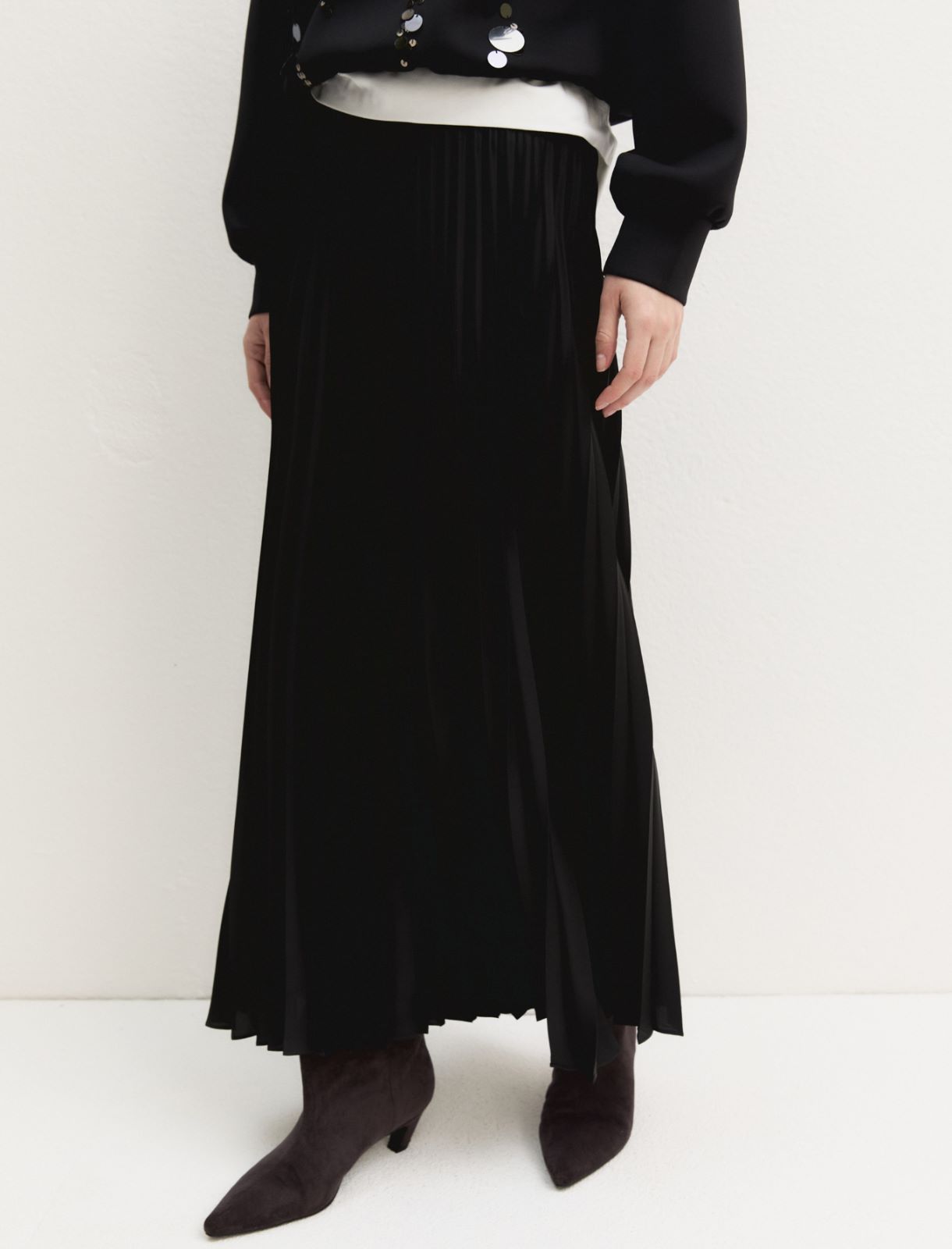Pleated stretch-satin skirt - BLACK - Emme - 5