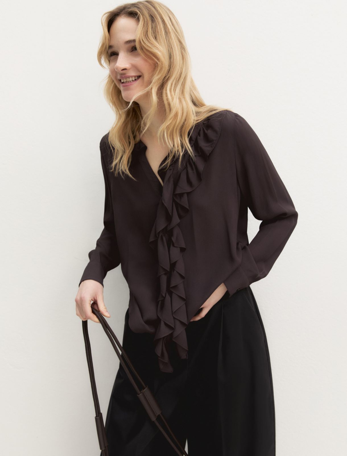 Ruffled shirt - DARK BROWN - Emme - 5