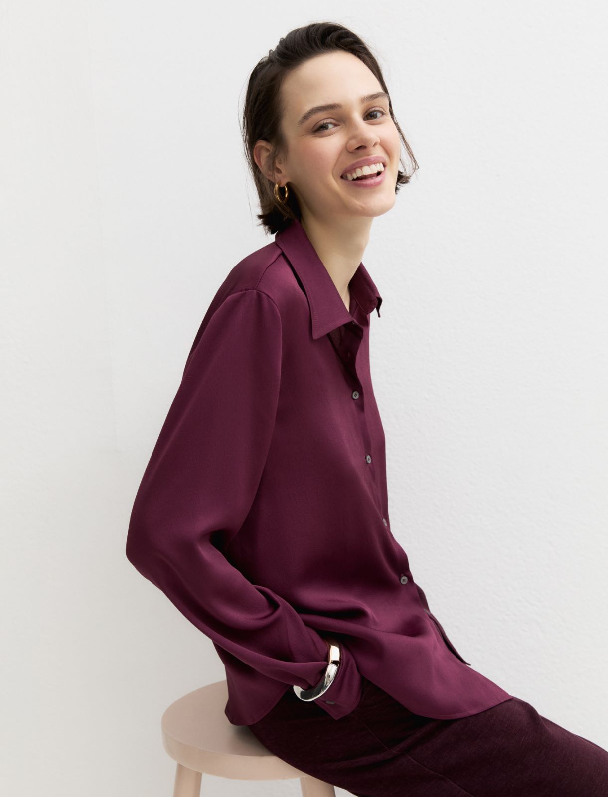 Crinkle hammered satin shirt - PURPLE - Emme - 4