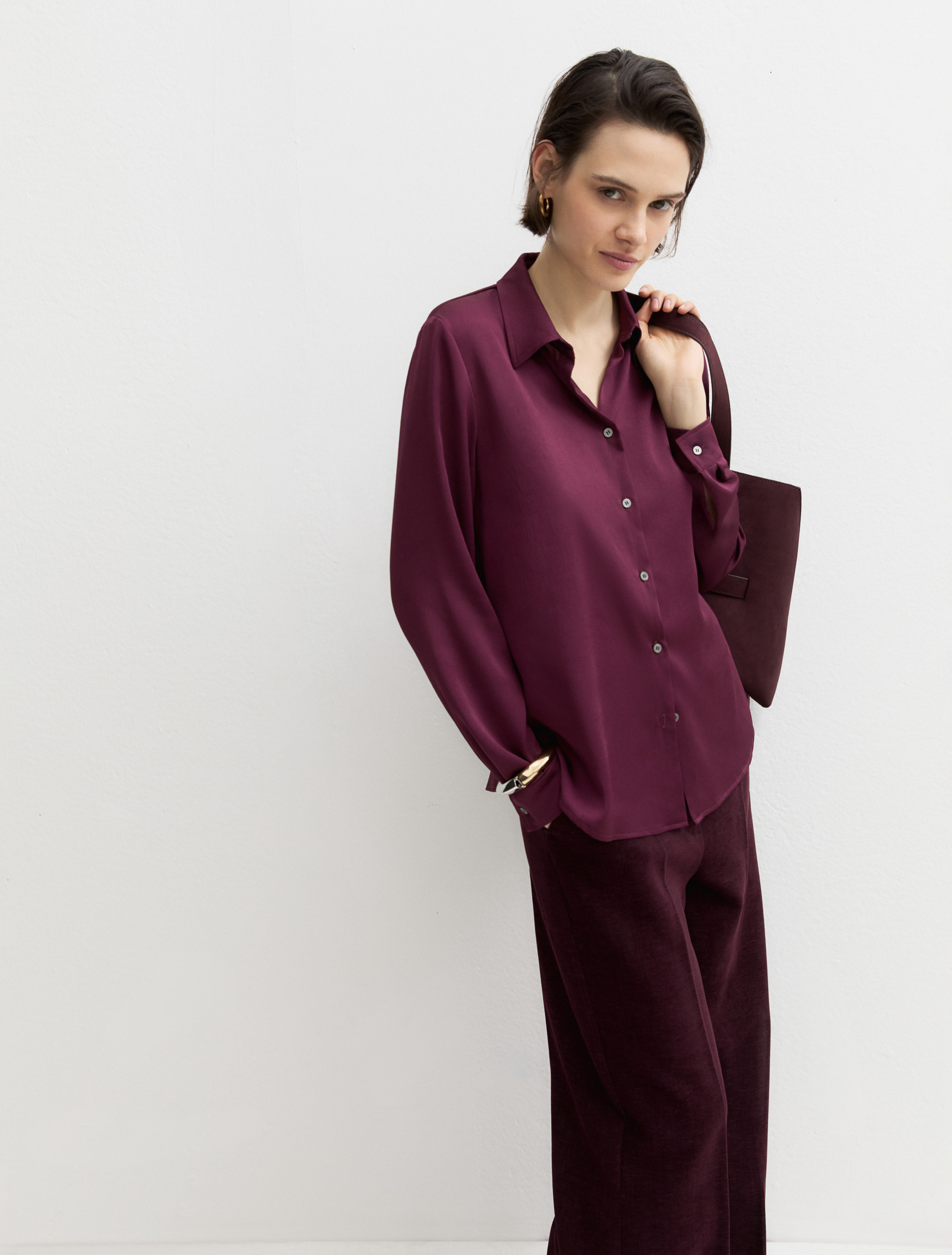 Crinkle hammered satin shirt - PURPLE - Emme - 5