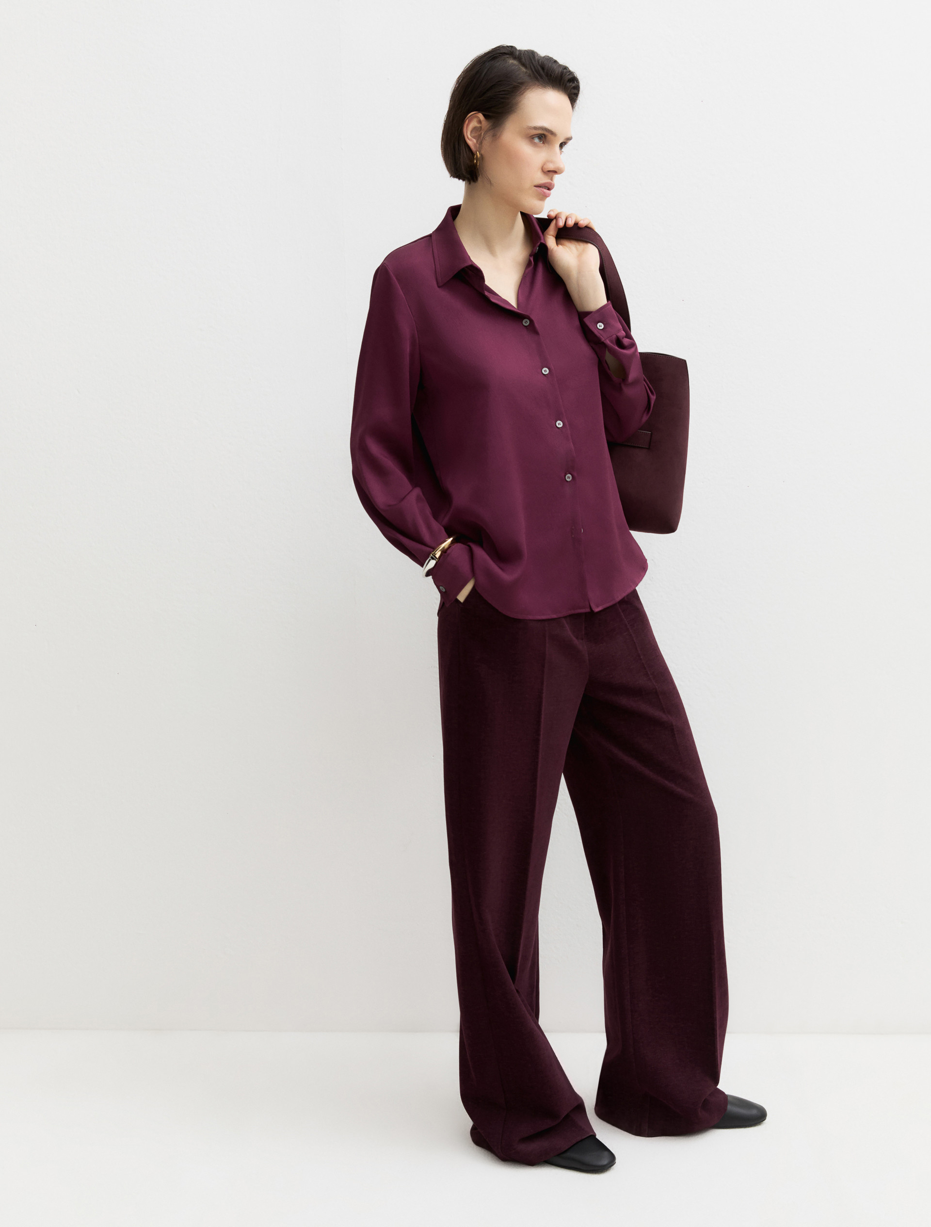 Crinkle hammered satin shirt - PURPLE - Emme - 1