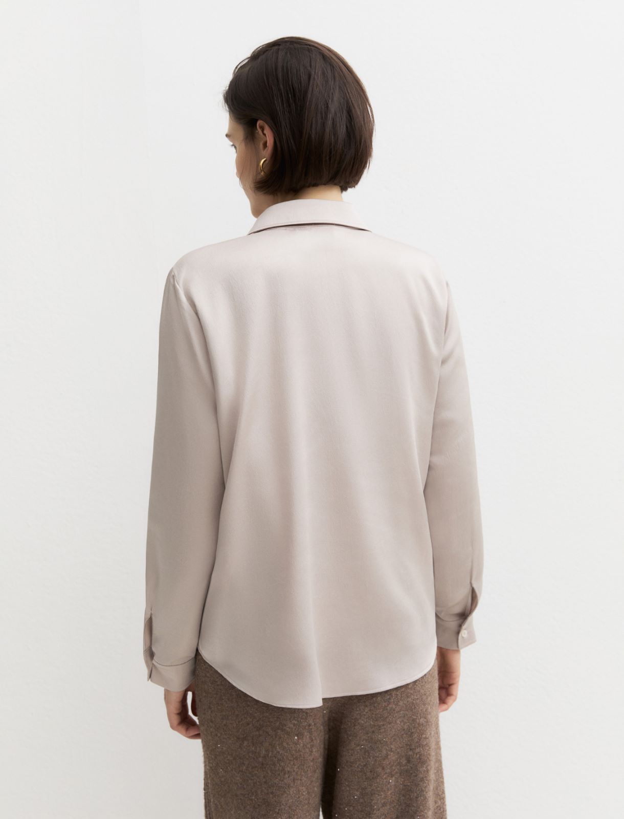 Crinkle hammered satin shirt - ECRU - Emme - 2