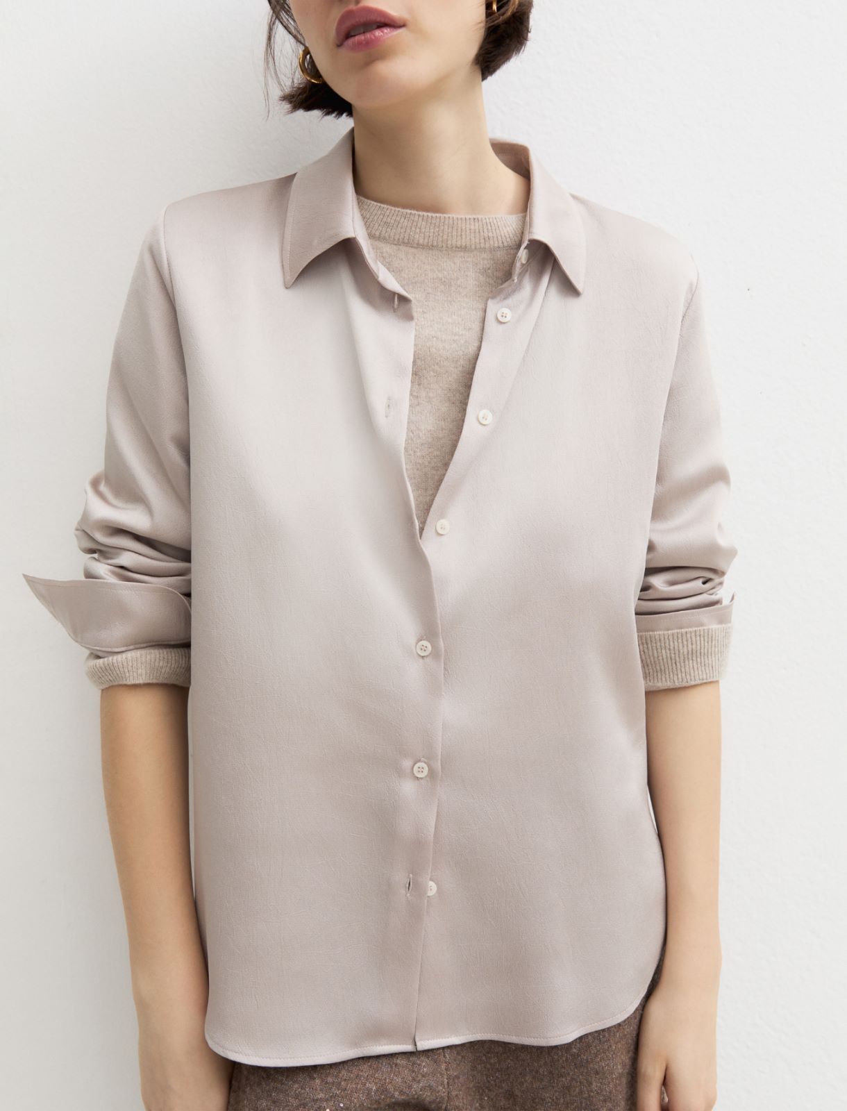 Crinkle hammered satin shirt - ECRU - Emme - 3
