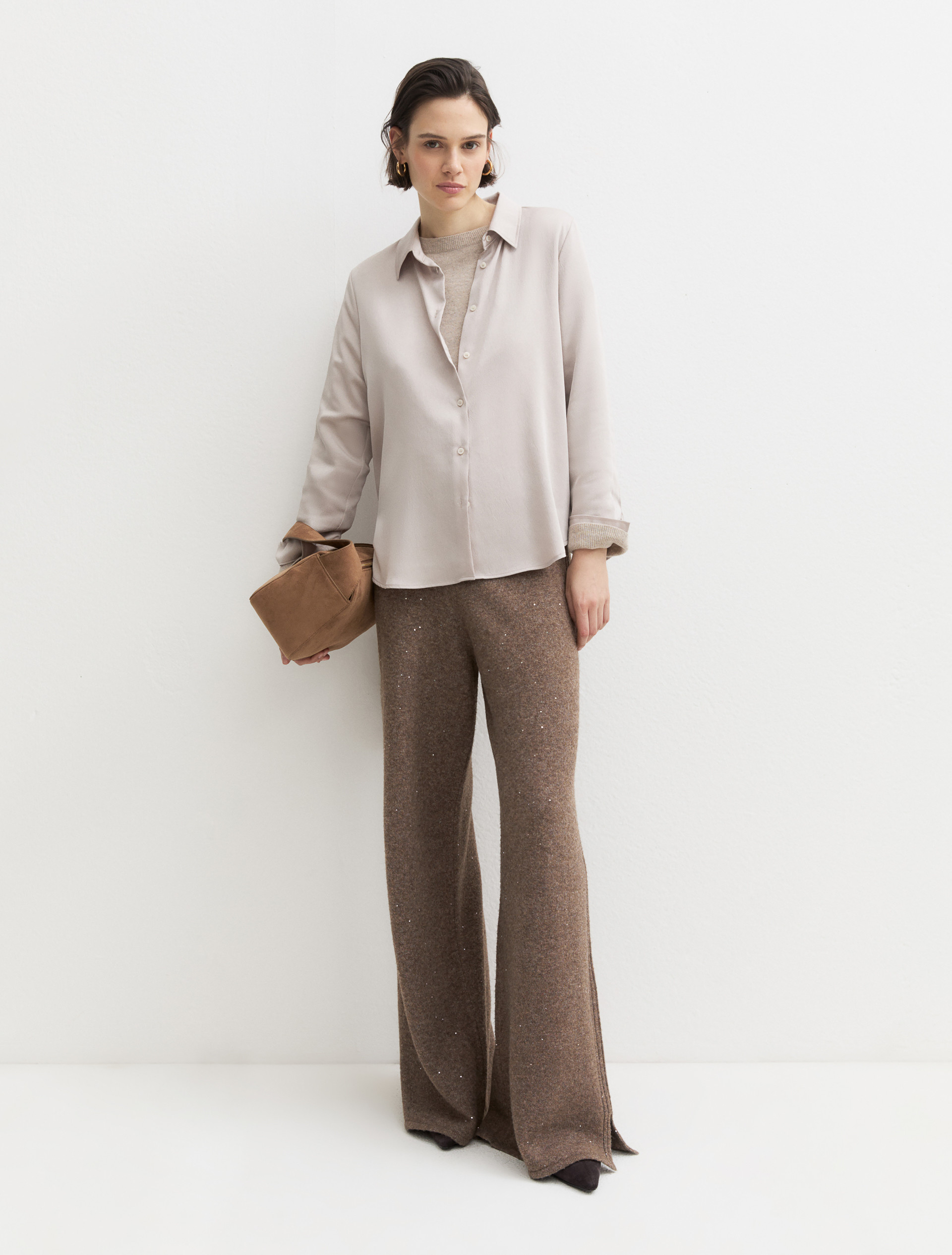 Crinkle hammered satin shirt - ECRU - Emme - 1