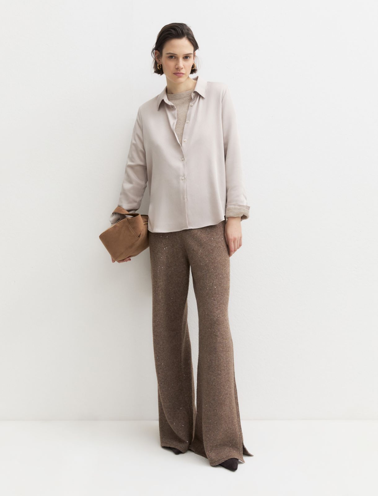 Crinkle hammered satin shirt - ECRU - Emme