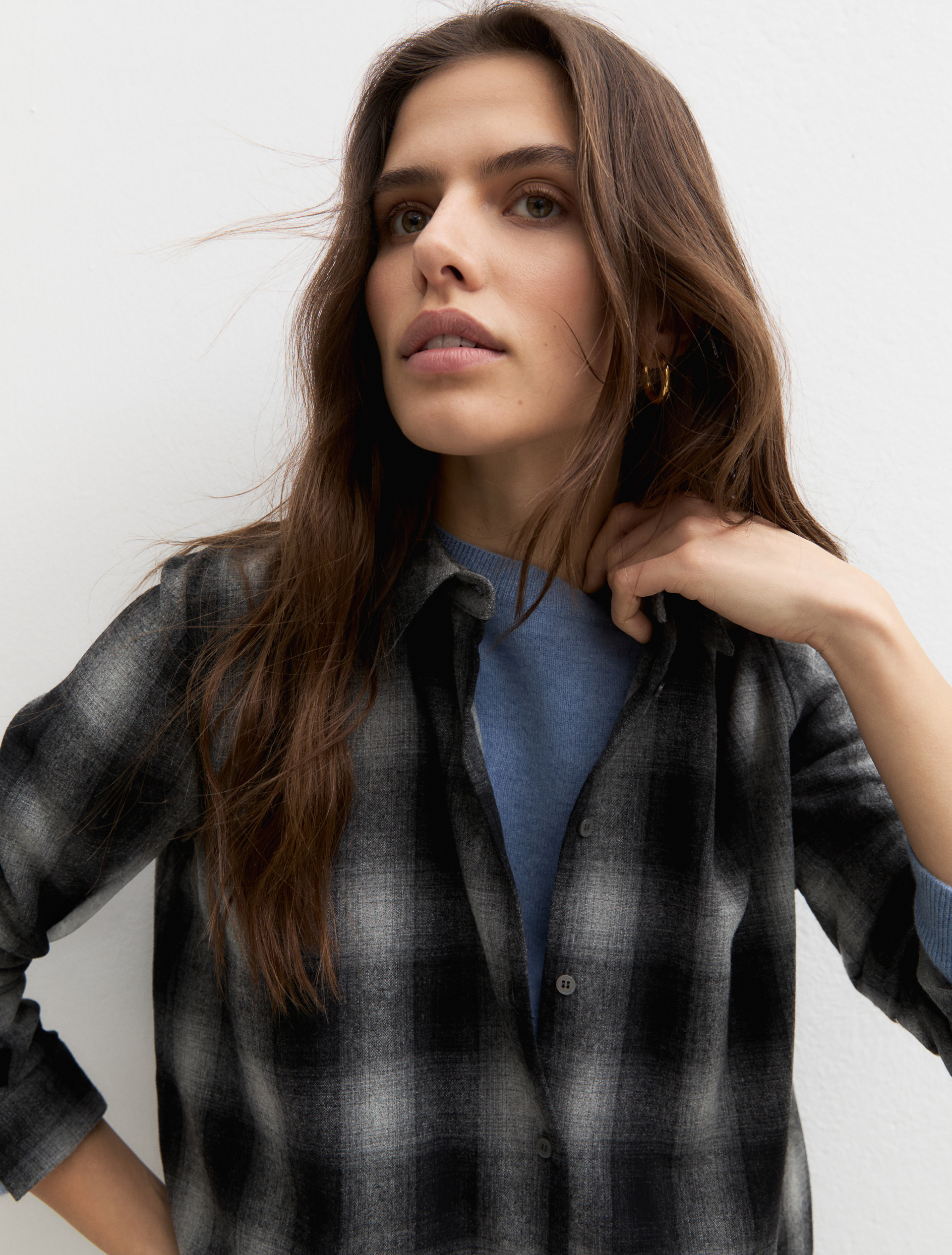 Stretch flannel shirt - MEDIUM GREY - Emme - 4