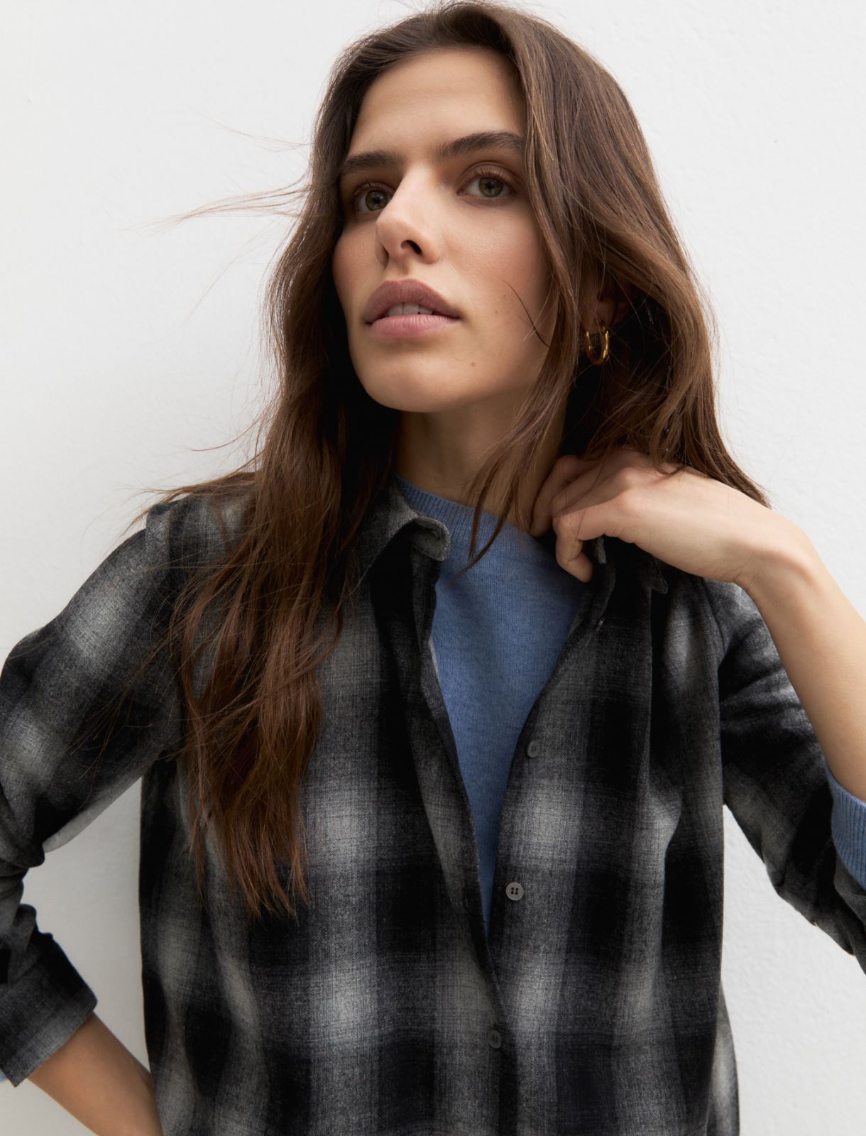 Stretch flannel shirt - MEDIUM GREY - Emme - 4