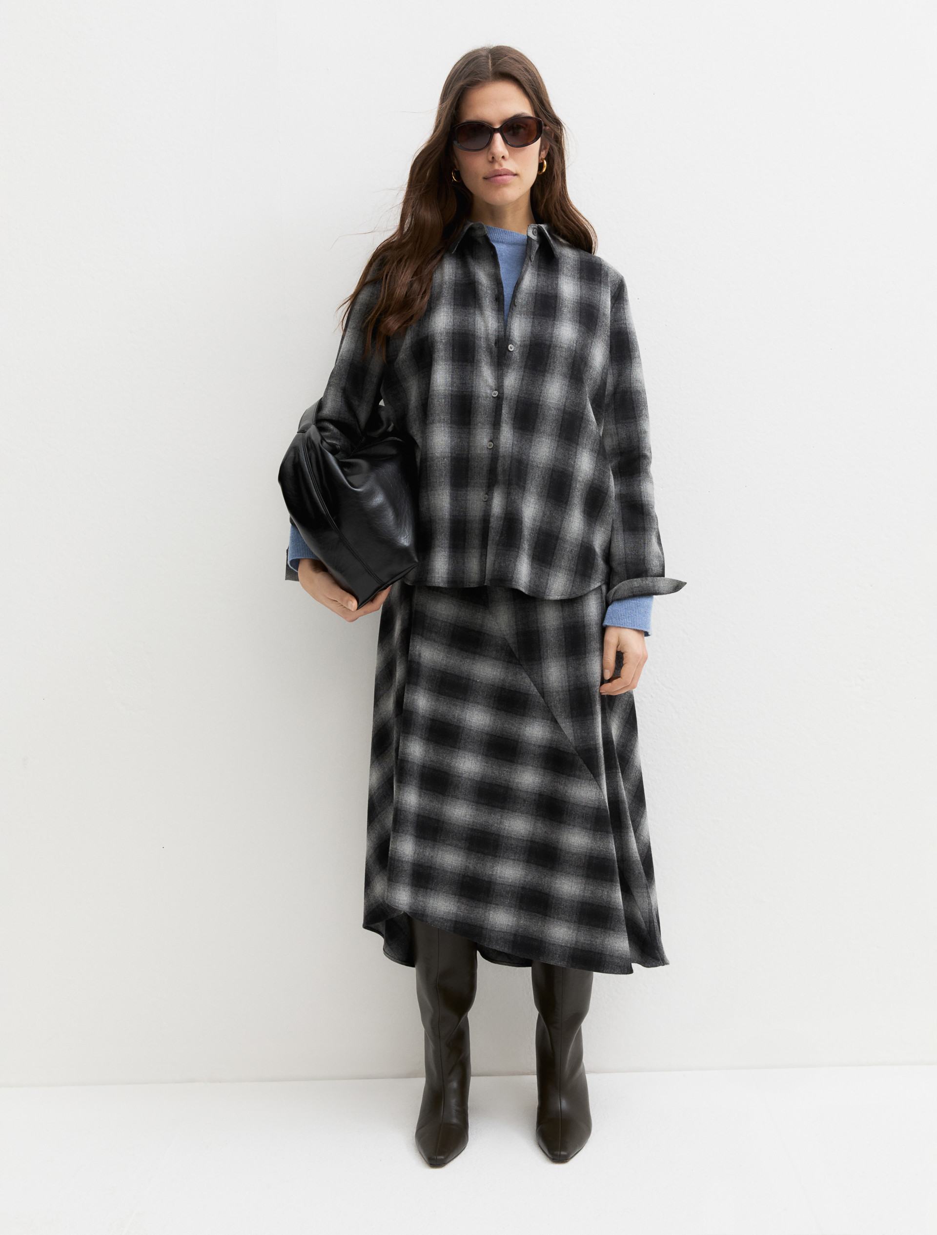 Stretch flannel shirt - MEDIUM GREY - Emme - 1