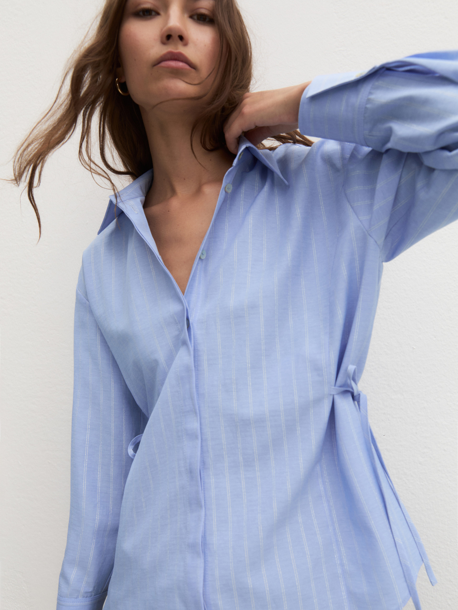 Oversized lurex pinstripe shirt - PERIWINKLE BLUE - Emme - 3