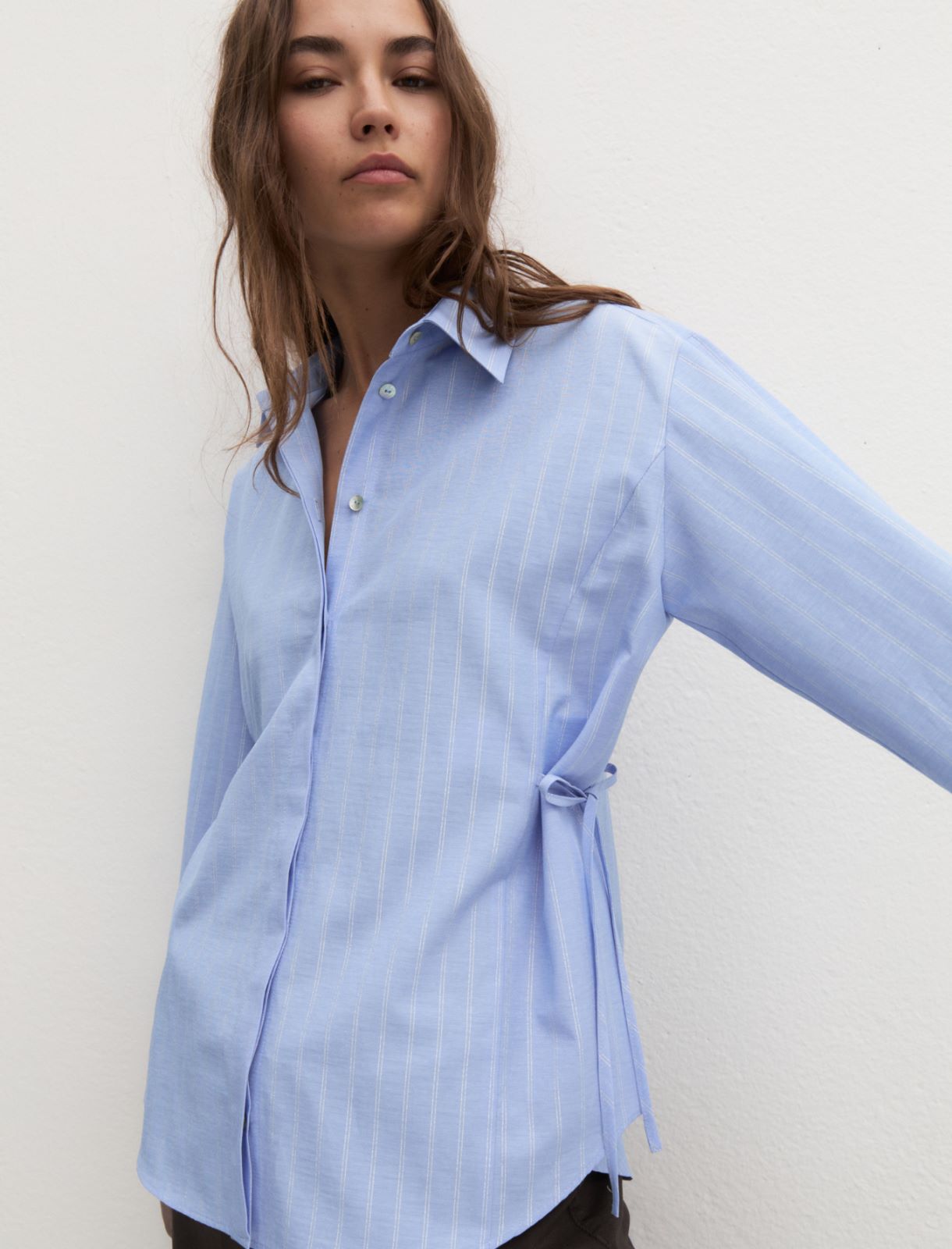 Oversized lurex pinstripe shirt - PERIWINKLE BLUE - Emme - 7