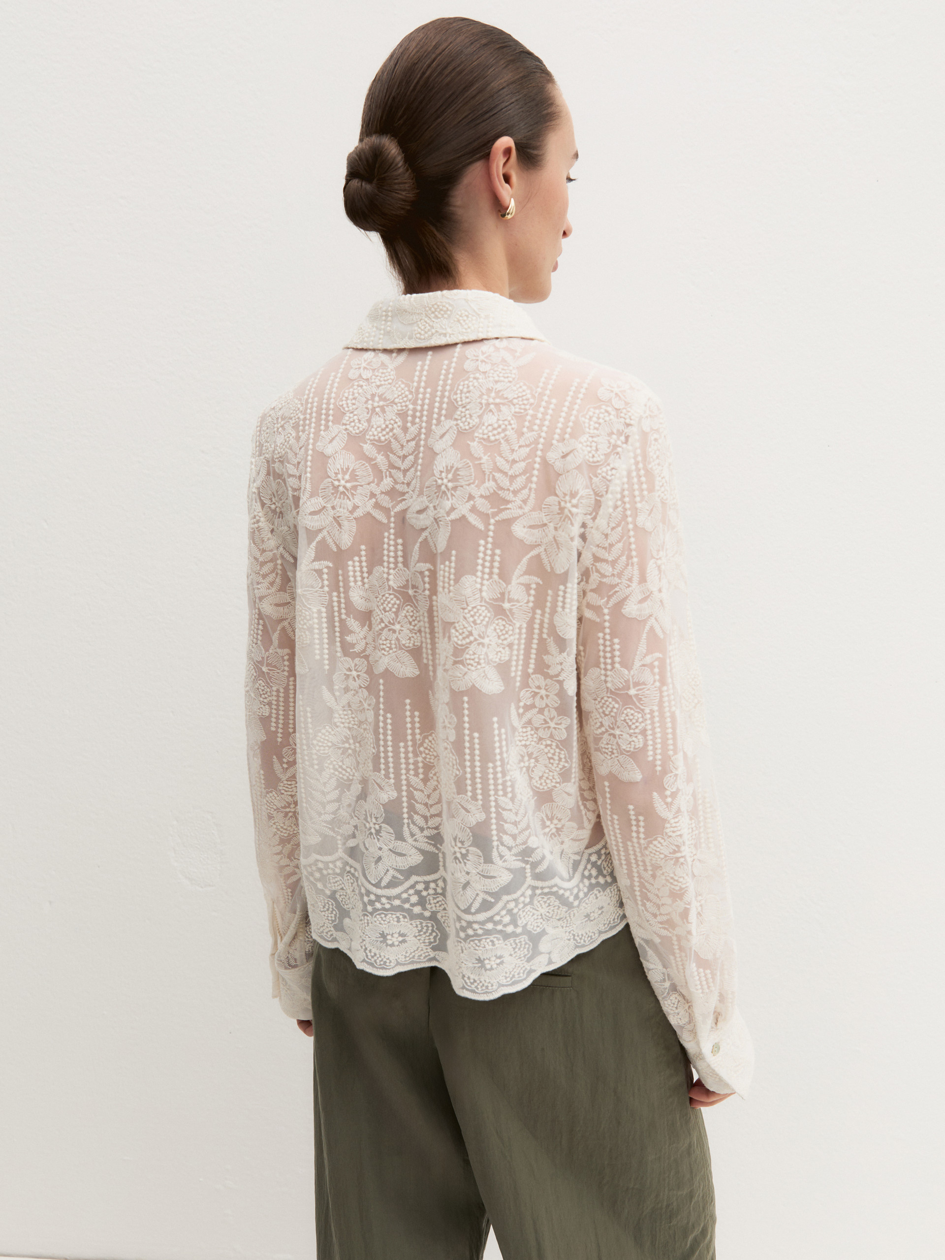 Cropped embroidered tulle shirt - WOOL WHITE - Emme - 2