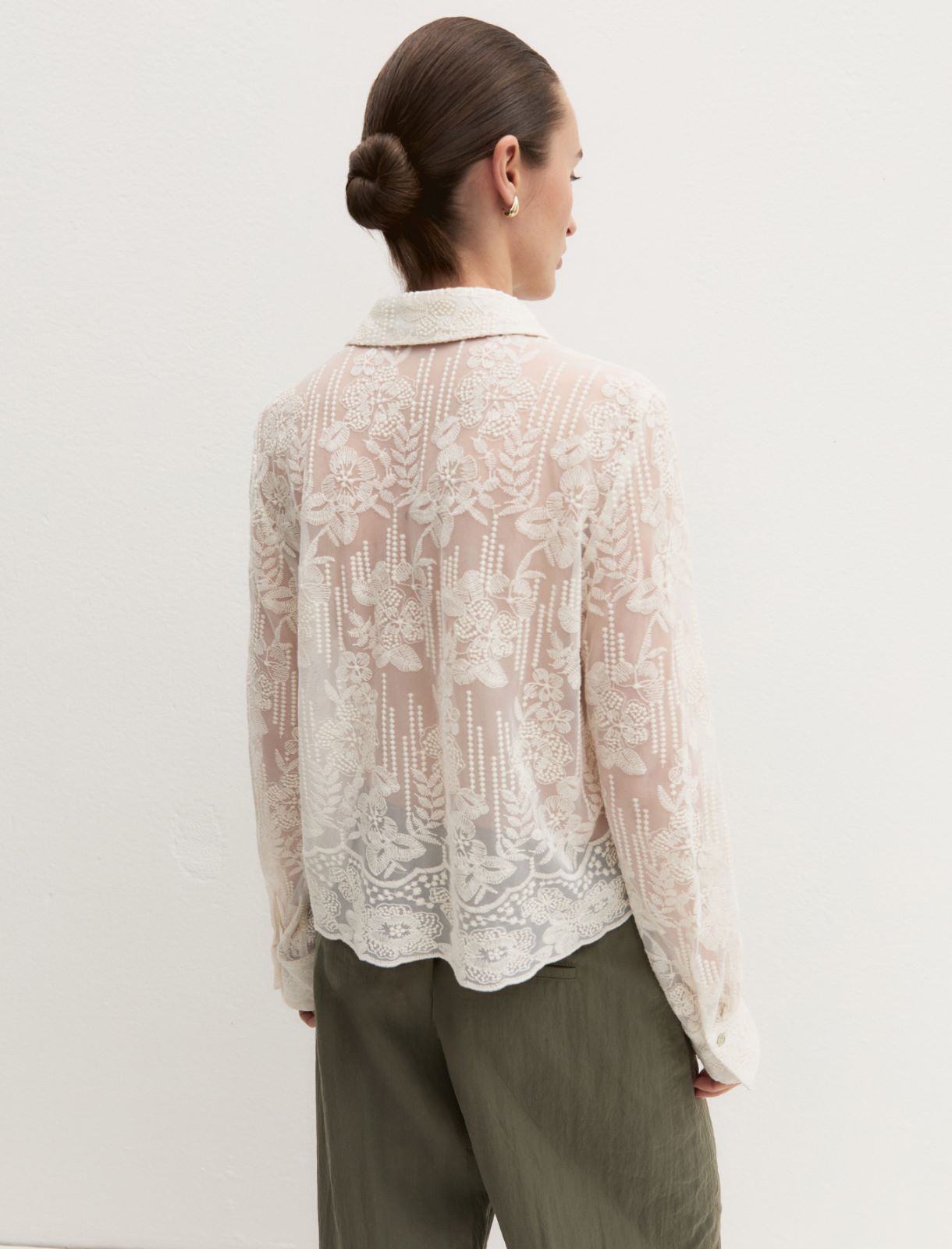 Cropped embroidered tulle shirt - WOOL WHITE - Emme - 2
