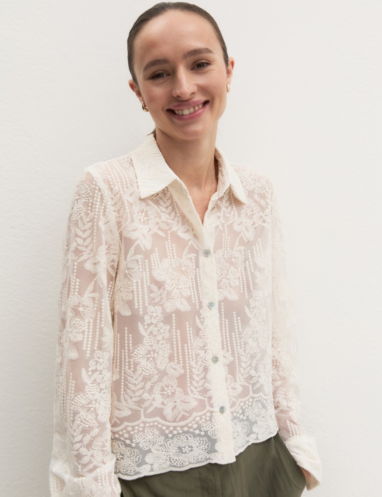 Cropped embroidered tulle shirt - Emme