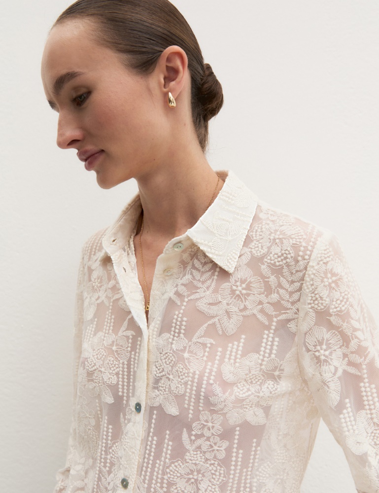 Cropped embroidered tulle shirt - Emme - 5