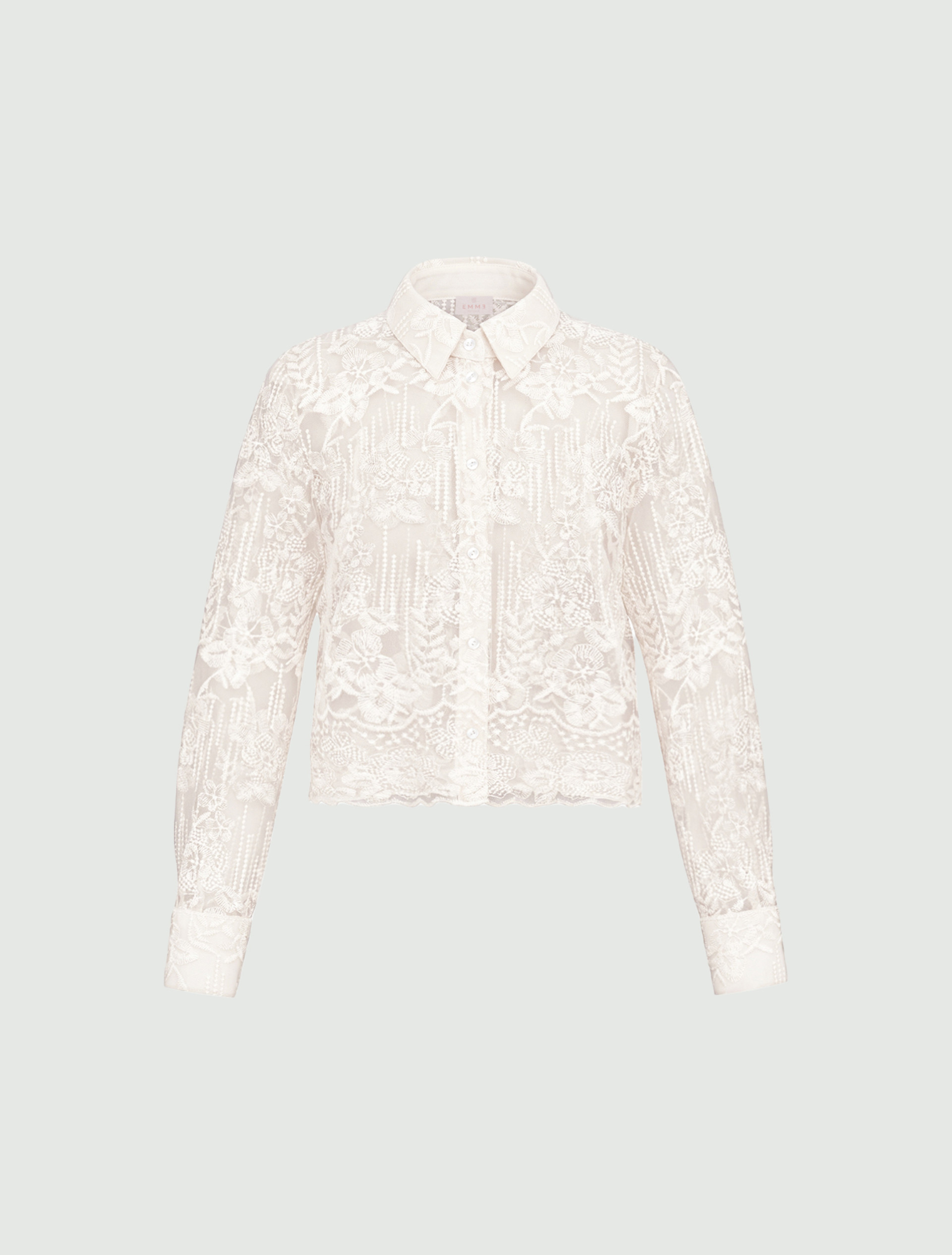 Cropped embroidered tulle shirt - WOOL WHITE - Emme - 6