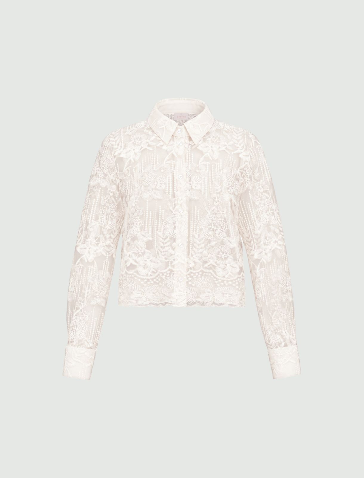 Cropped embroidered tulle shirt - WOOL WHITE - Emme - 6