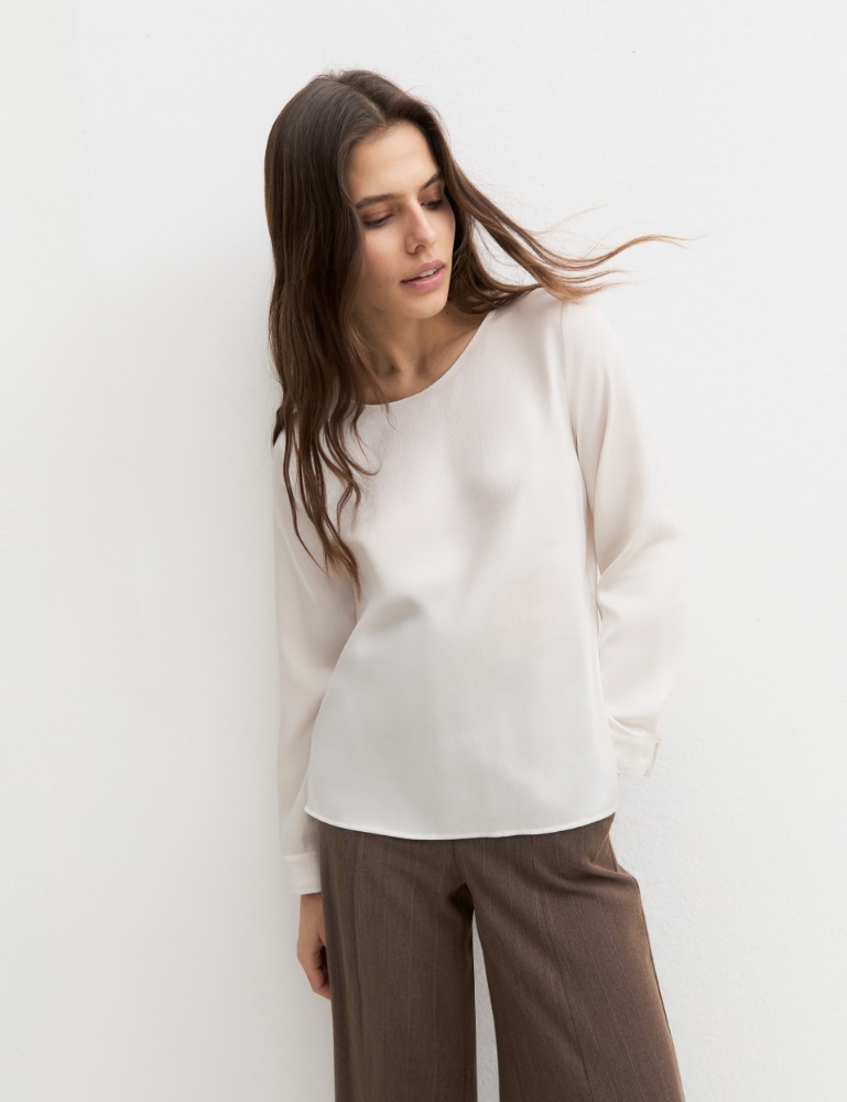 Crinkle hammered-satin blouse - WOOL WHITE