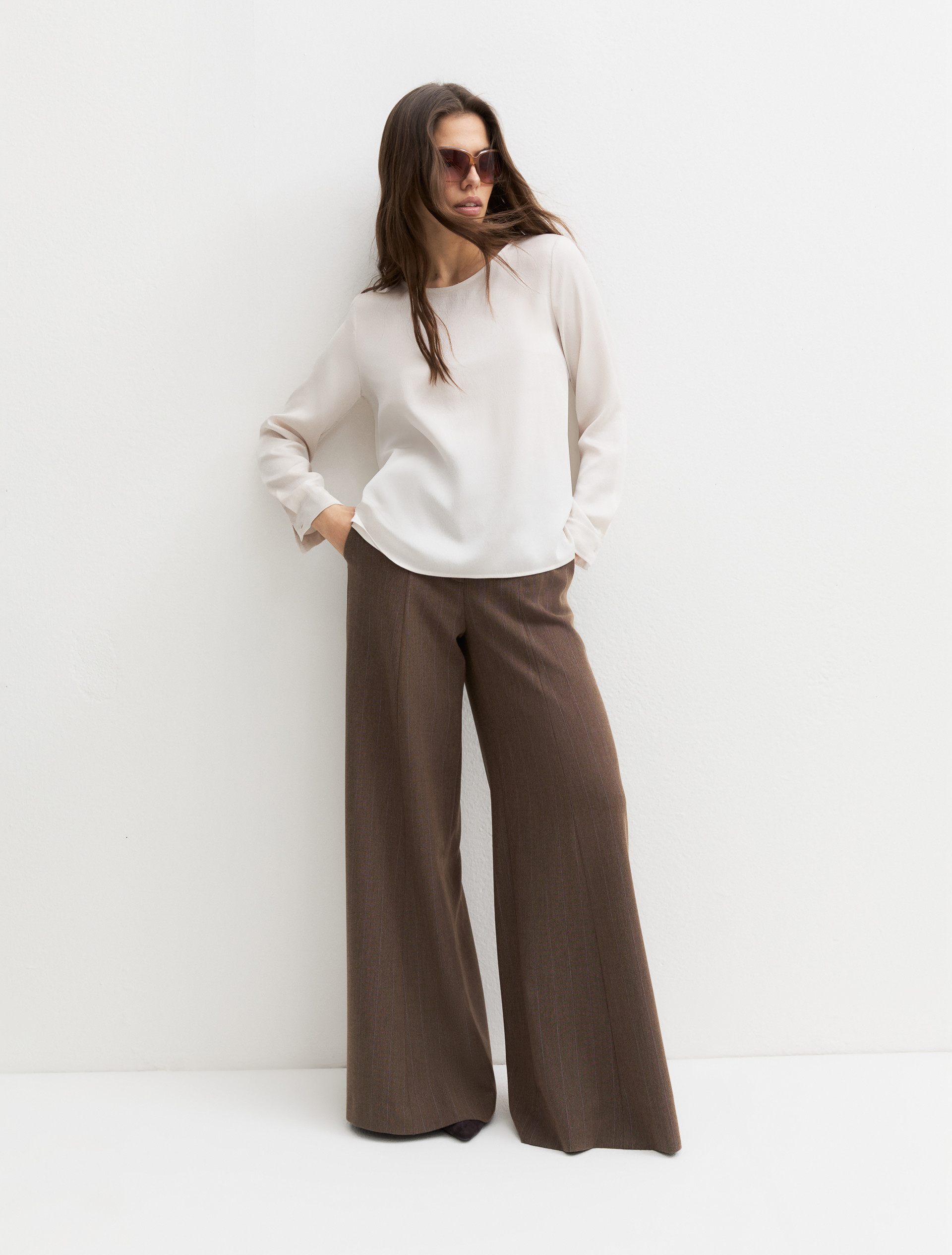 Crinkle hammered-satin blouse - WOOL WHITE - Emme - 1