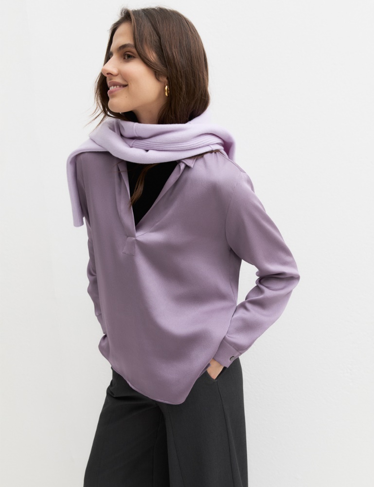 Crinkle hammered-satin polo blouse - Emme