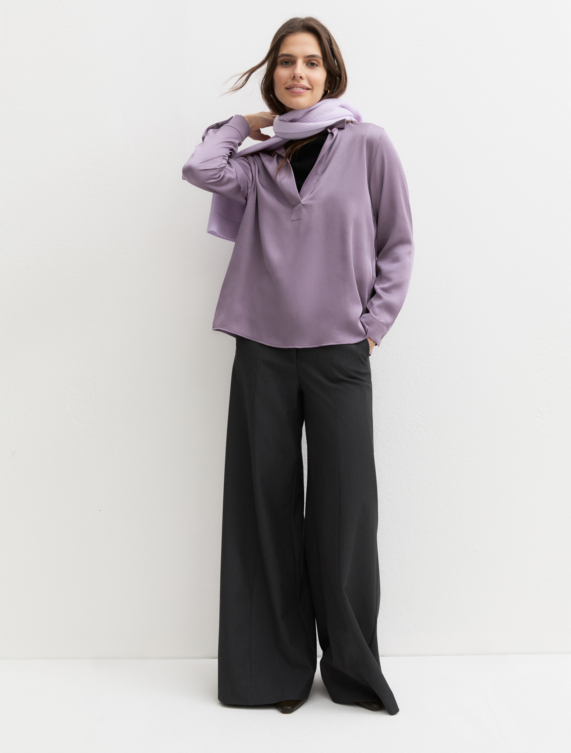 Crinkle hammered-satin polo blouse - LAVENDER - Emme - 1
