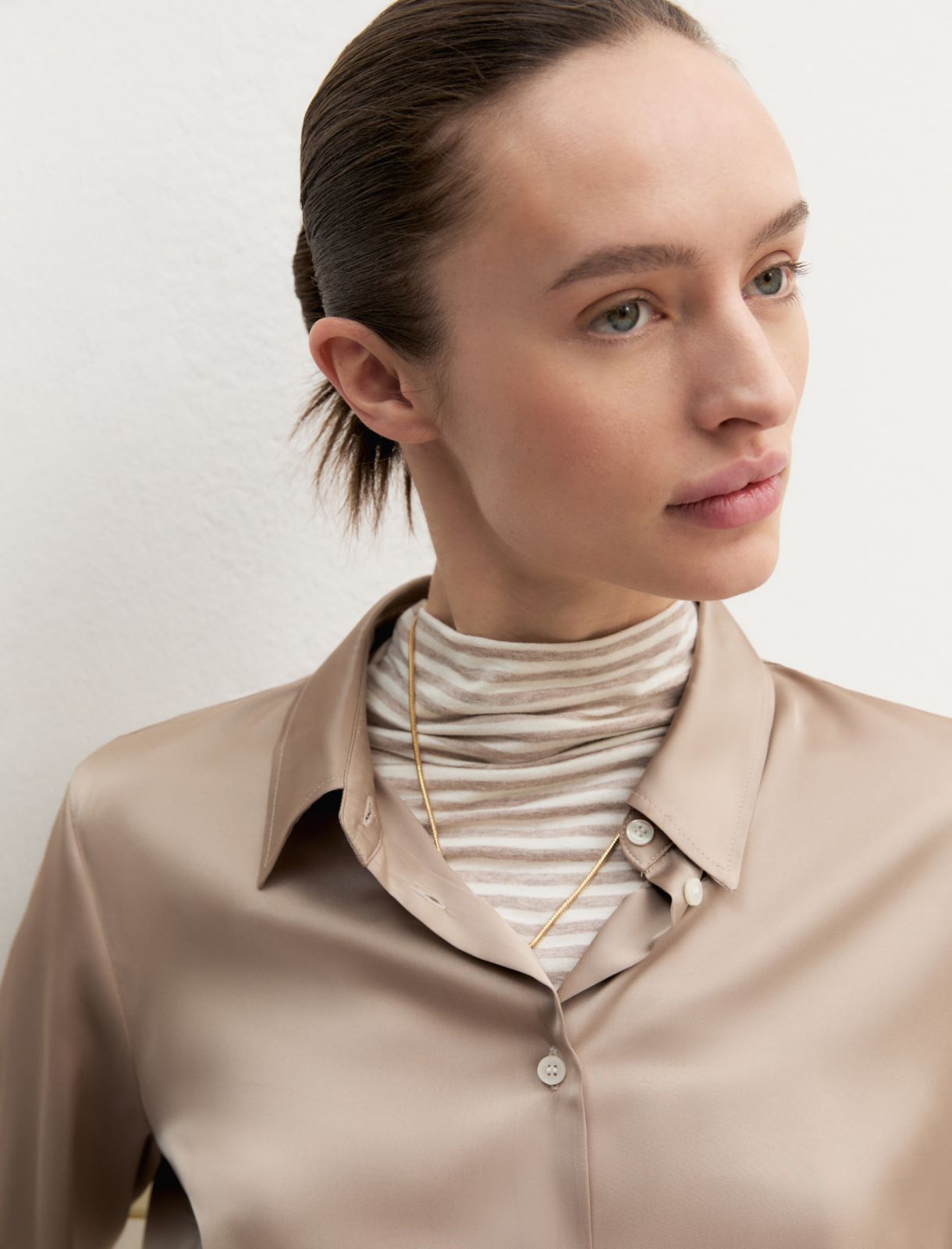 Camisa de satén elástico - ALMOND - Emme - 5