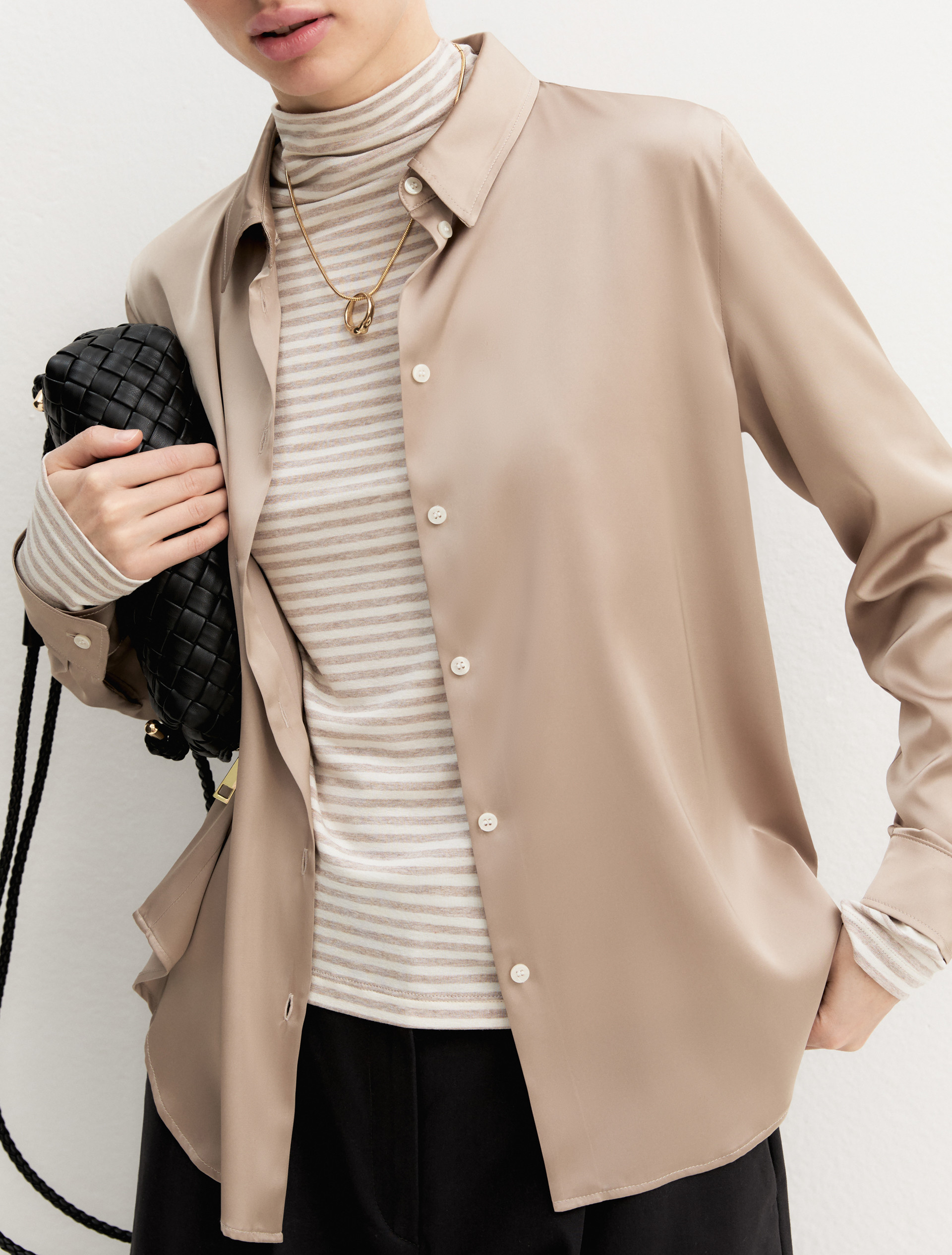 Camisa de satén elástico - ALMOND - Emme - 6