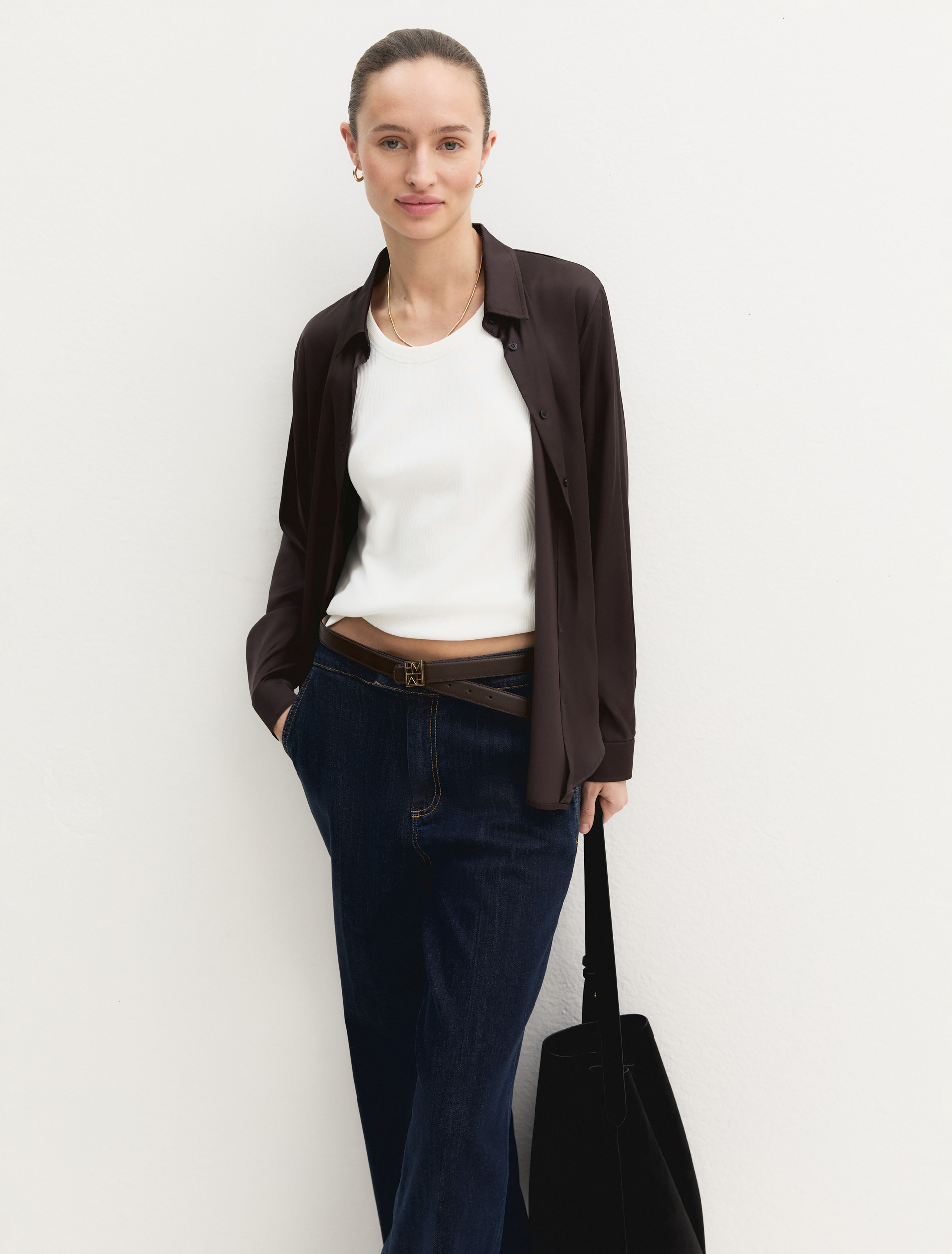 Camisa de satén elástico - MARRON OSCURO - Emme - 4