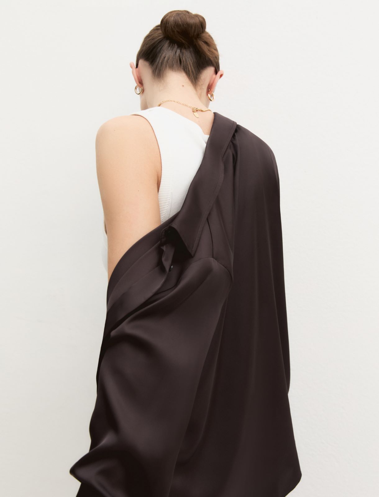 Camisa de satén elástico - MARRON OSCURO - Emme - 5
