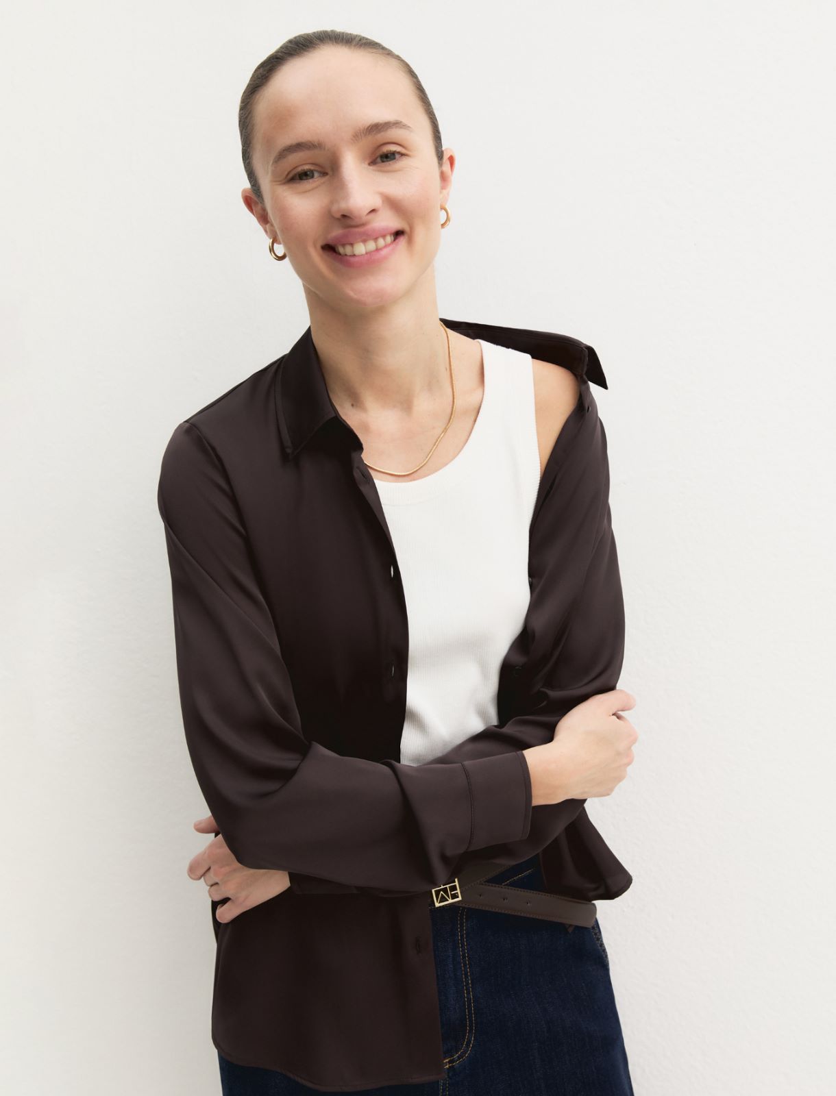 Camisa de satén elástico - MARRON OSCURO - Emme - 7