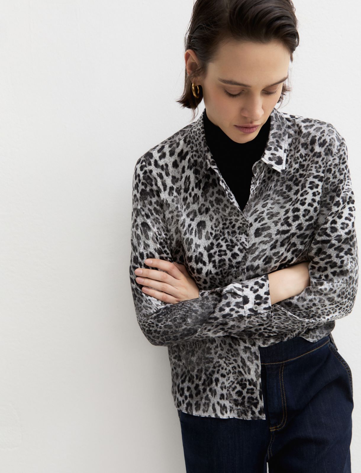 Printed satin shirt - GREY - Emme - 5