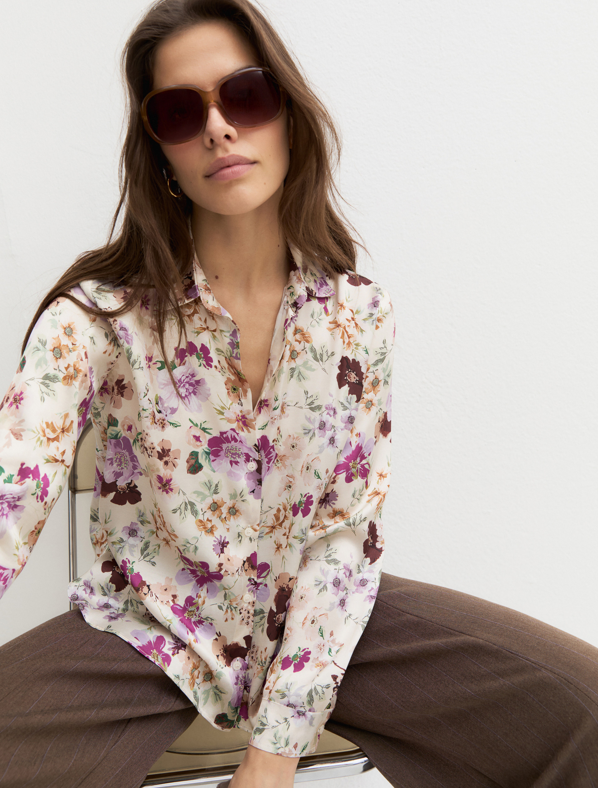 Printed satin shirt - CREAM - Emme - 4