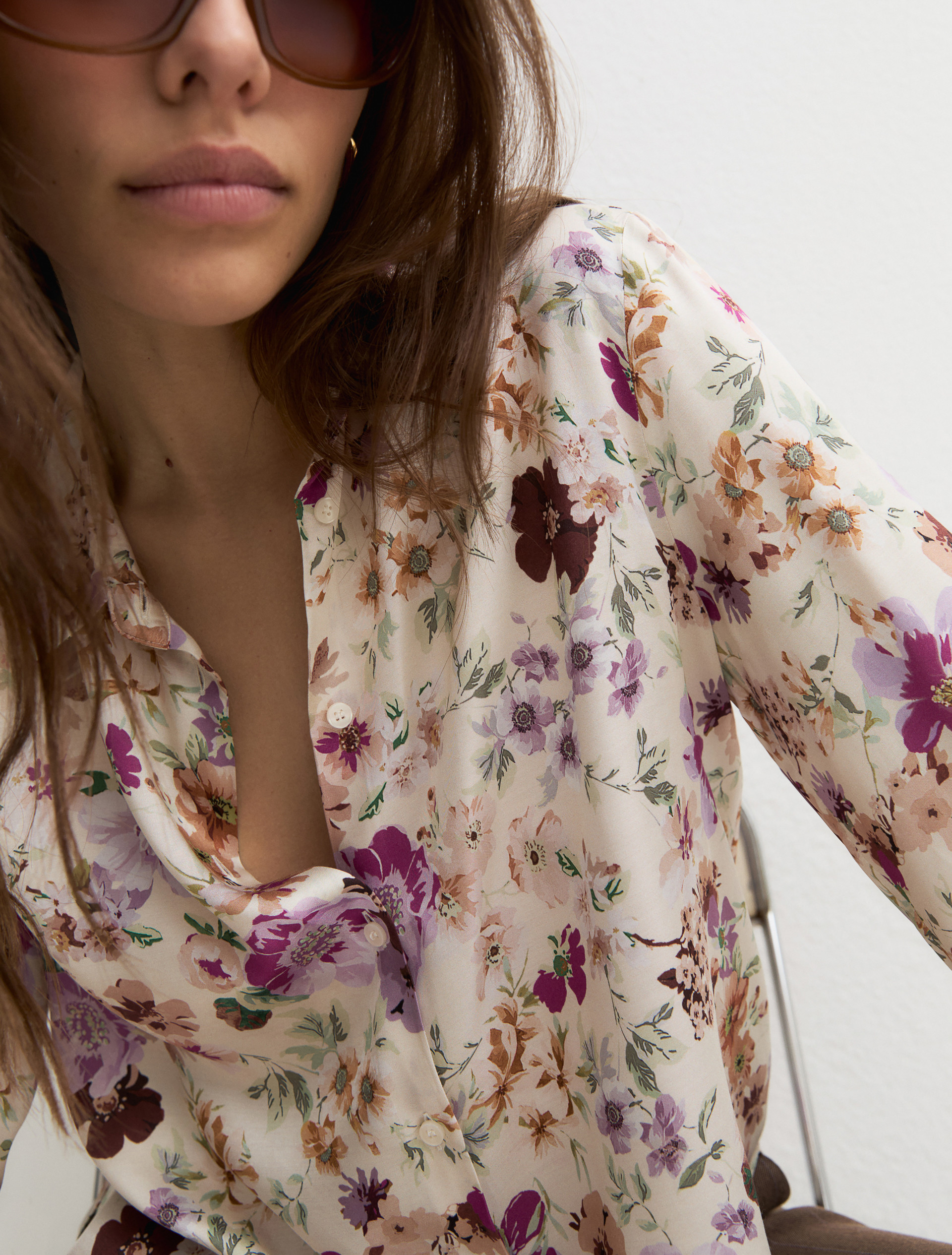 Printed satin shirt - CREAM - Emme - 5