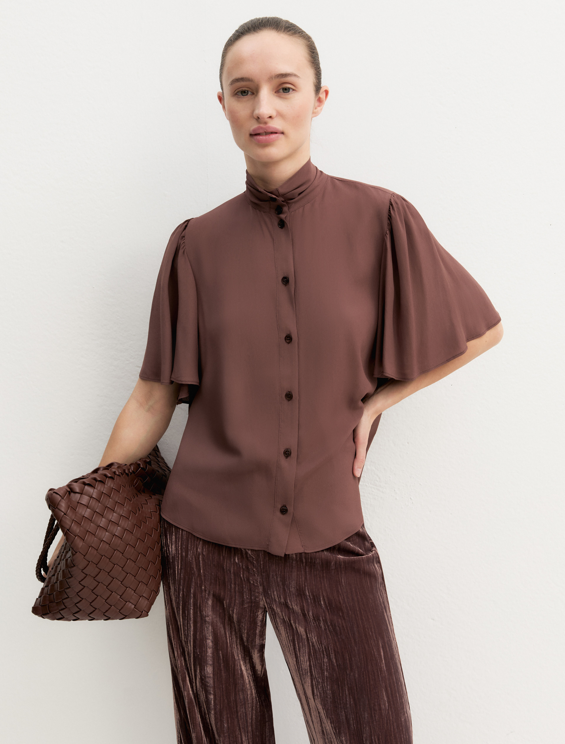 Petal-Sleeve Shirt - BROWN - Emme - 4