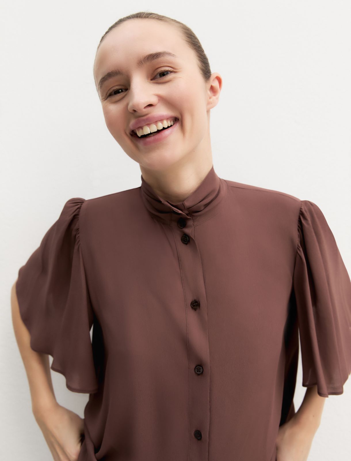 Petal-Sleeve Shirt - BROWN - Emme - 5