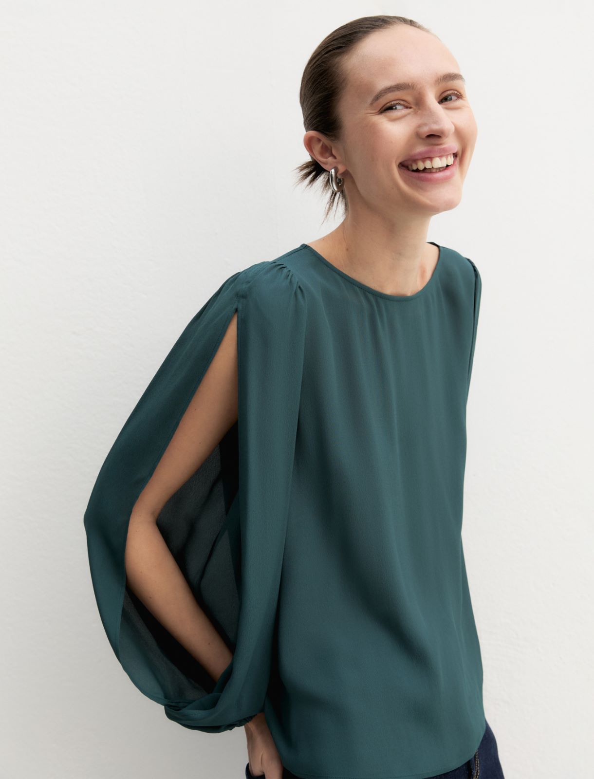Viscose crêpe blouse - GREEN - Emme - 6