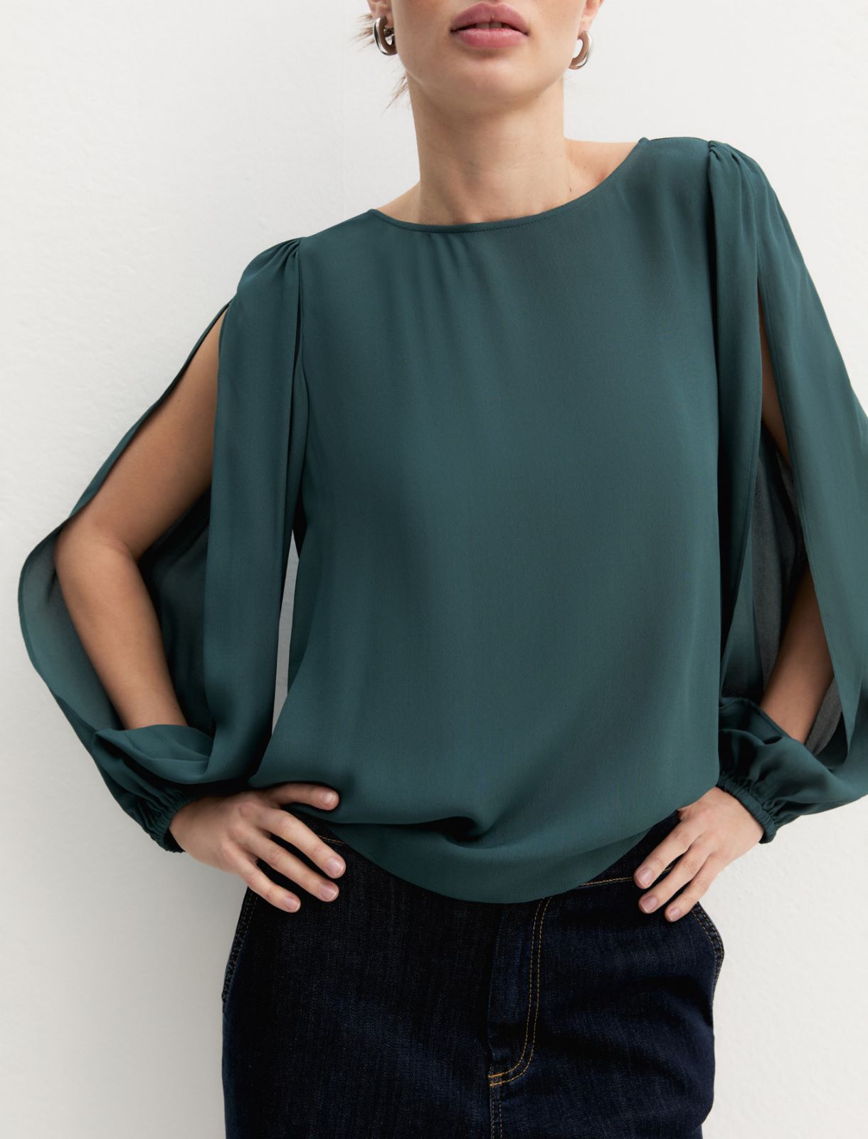 Viscose crêpe blouse - GREEN - Emme - 7