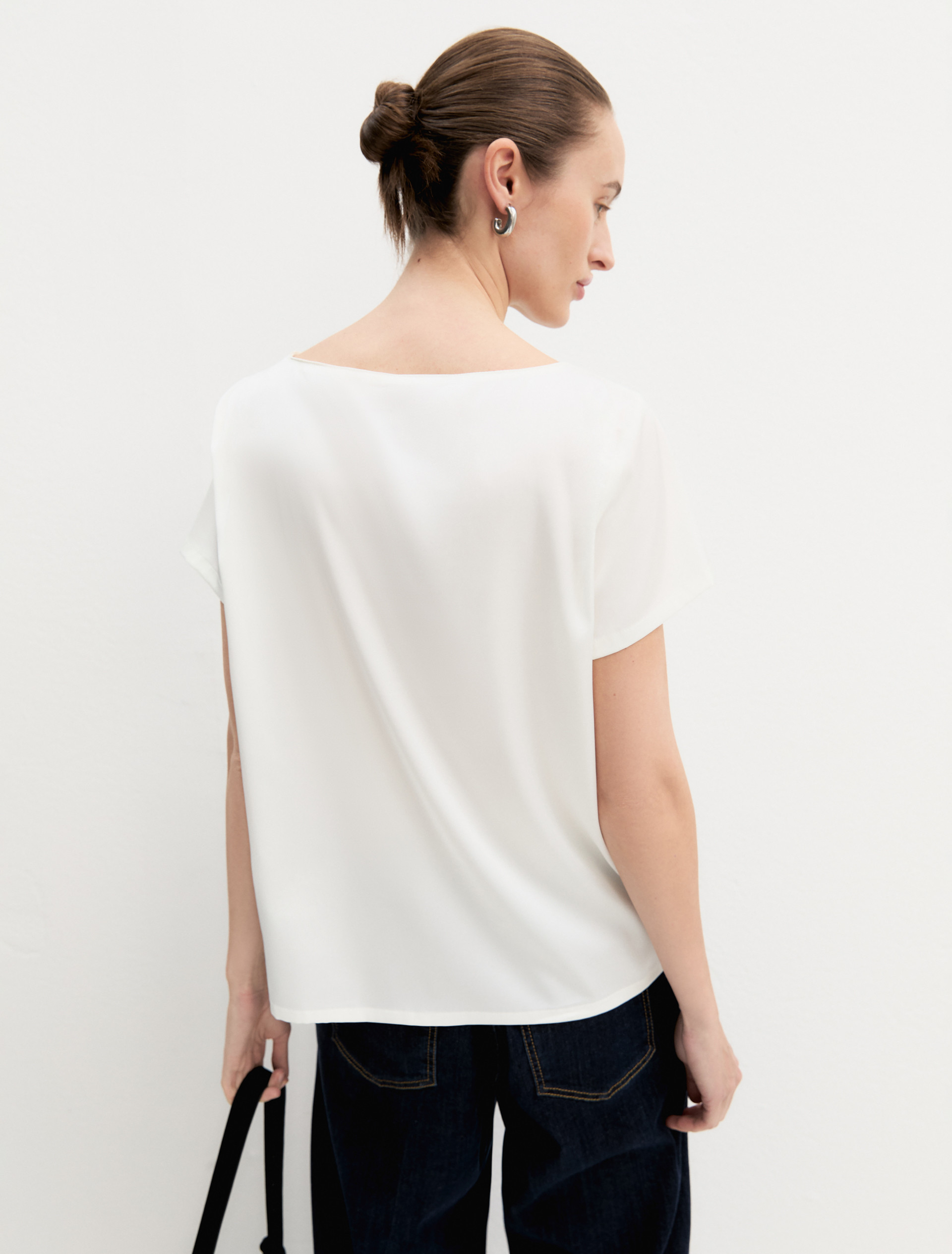 Blusa a maniche corte in raso leggero - AVORIO - Emme - 3