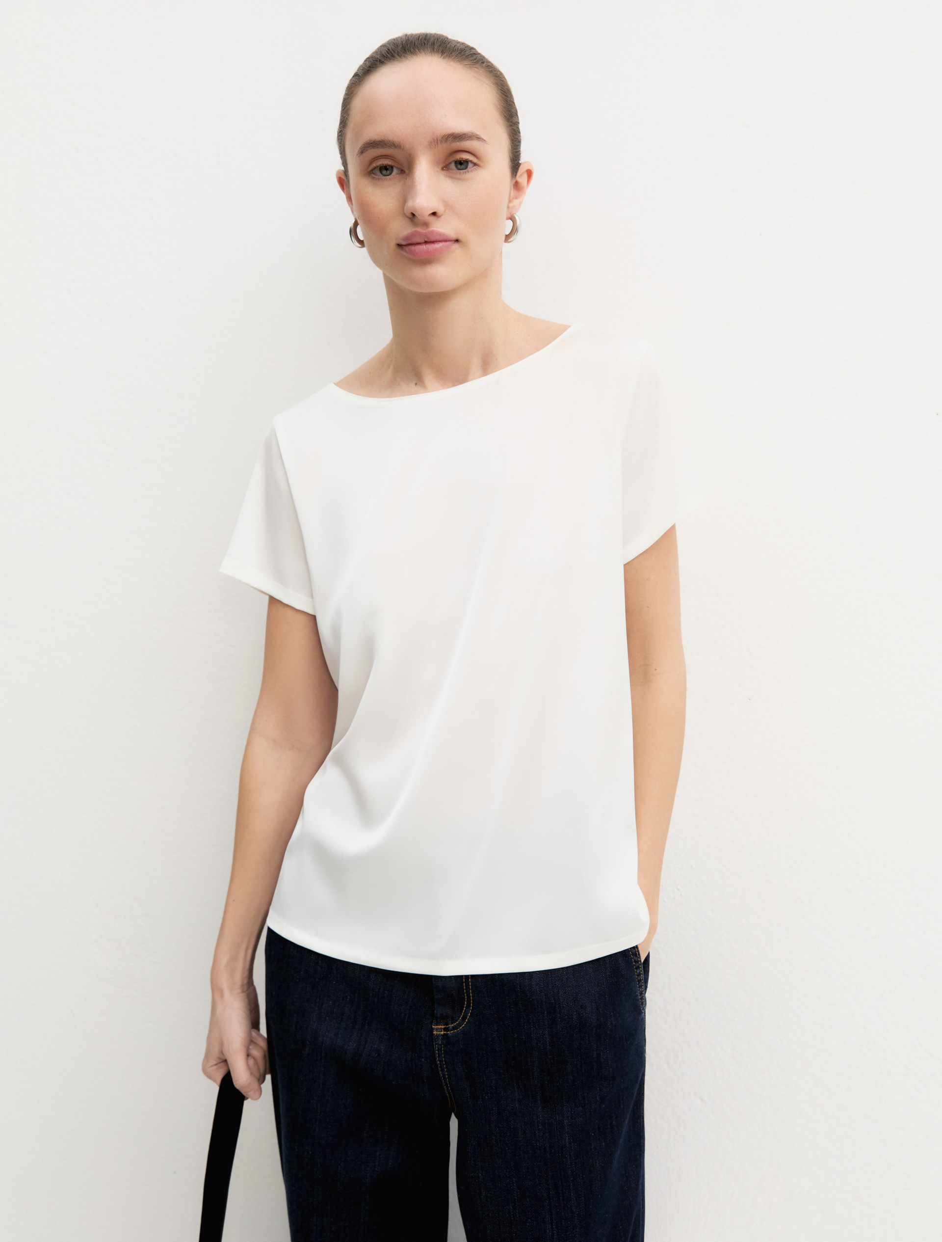 Blusa a maniche corte in raso leggero - AVORIO - Emme - 5