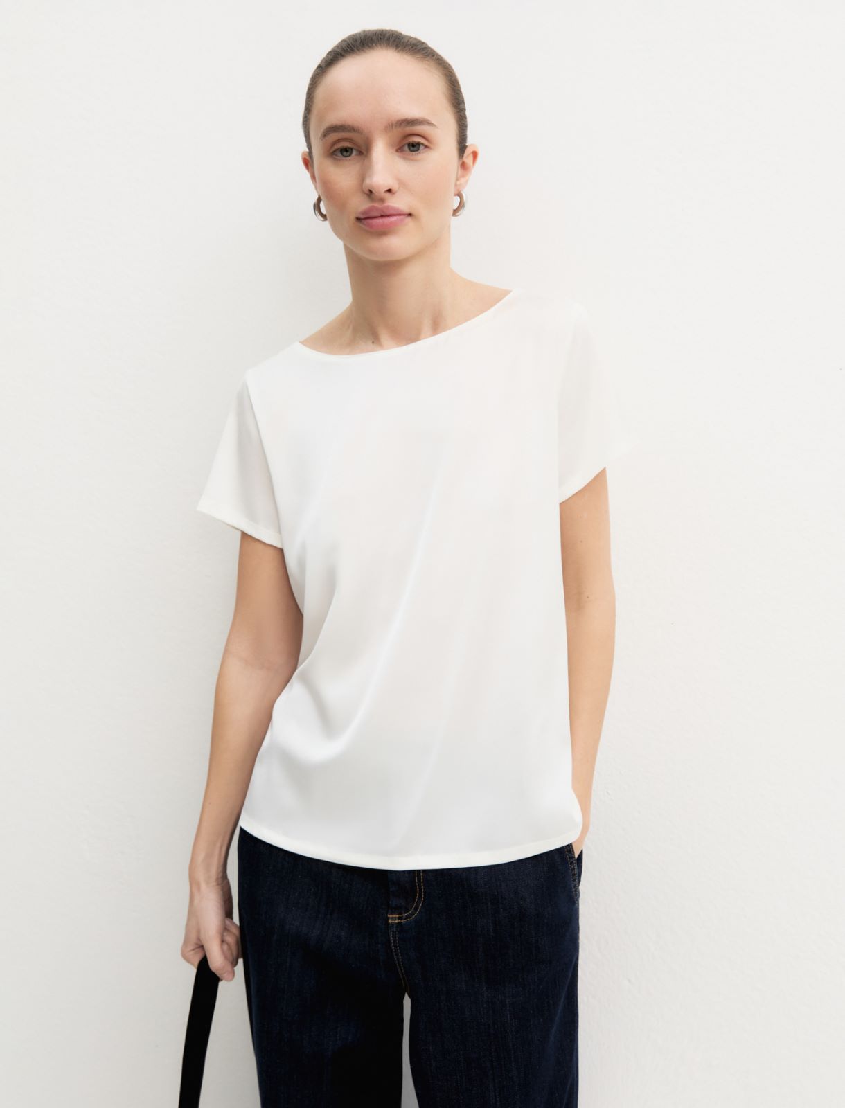 Blusa a maniche corte in raso leggero - AVORIO - Emme - 5
