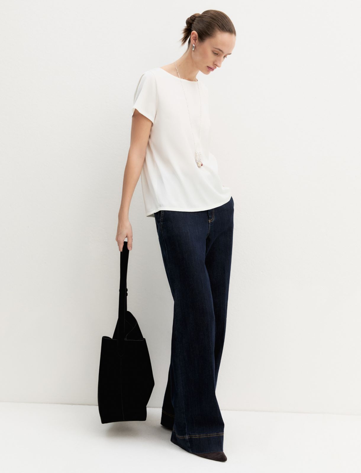Blusa a maniche corte in raso leggero - AVORIO - Emme - 2